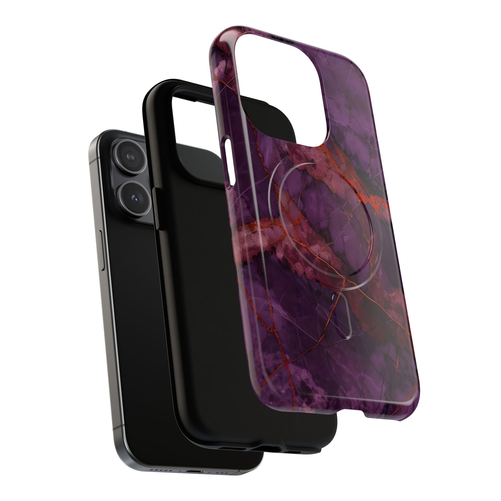 Amethyst Current - Kaleidoscope Collection Artistic Floral Burst - iPhone 15 Pro MagSafe Phone Case - Bold Purple Symmetrical Design
