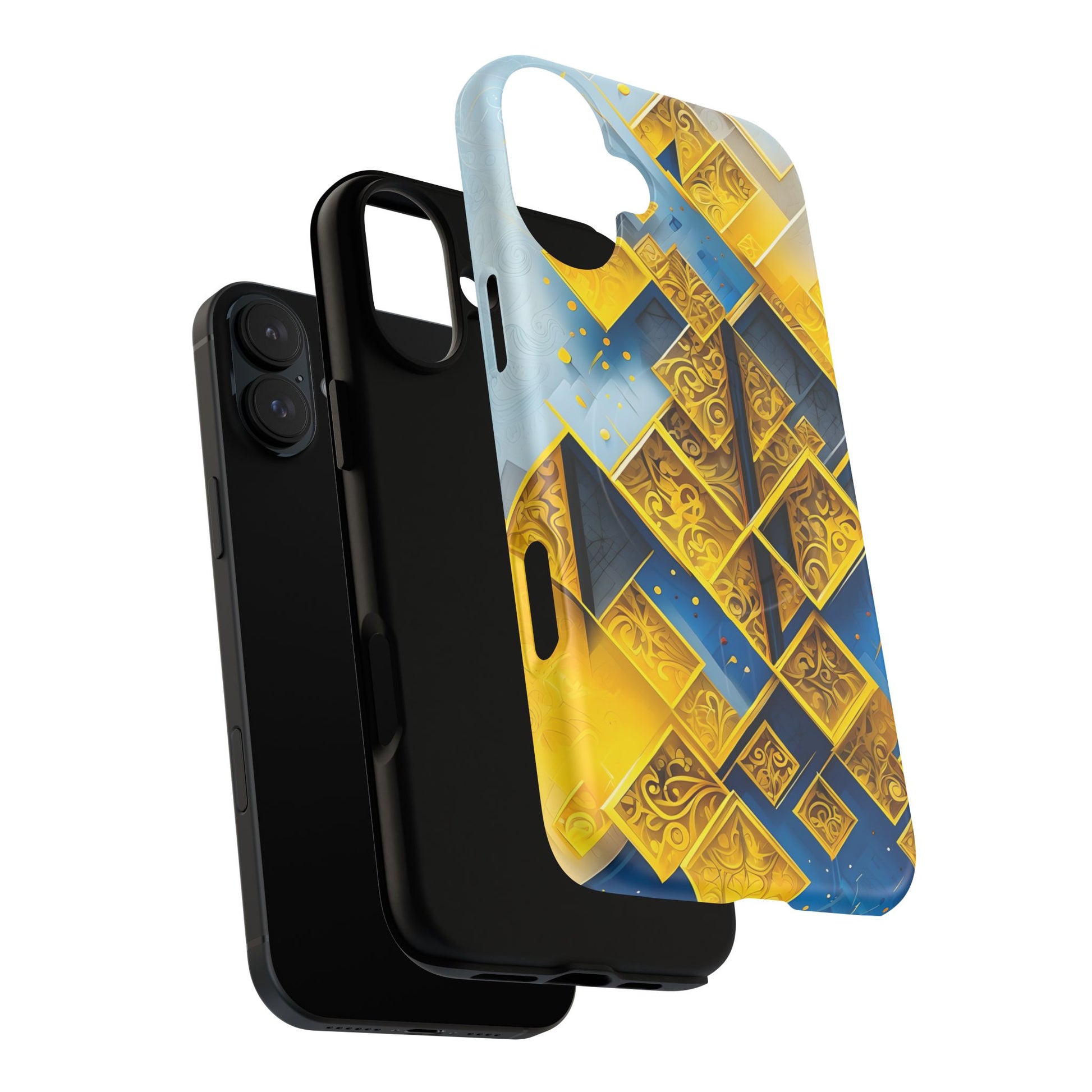 Golden Ascent Luxe Geometric iPhone 16 Plus- MagSafe Compatible - Elegant Abstract Gold Design