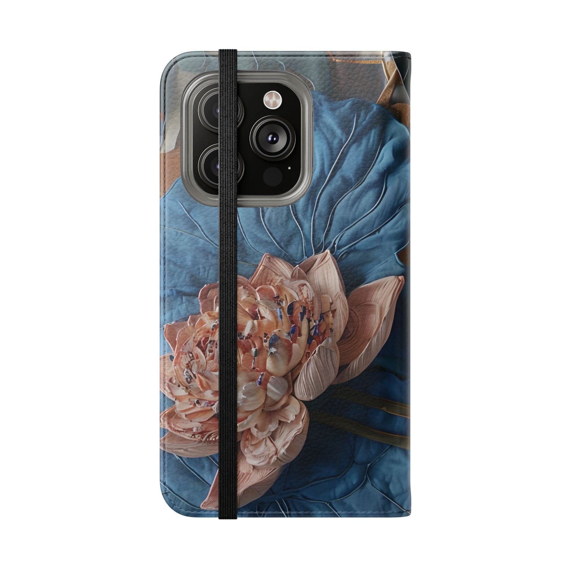 Peony Midnight Tapestry Wallet Phone Case - Flip Cover for iPhone 14 Pro - Floral and Tapestry Design