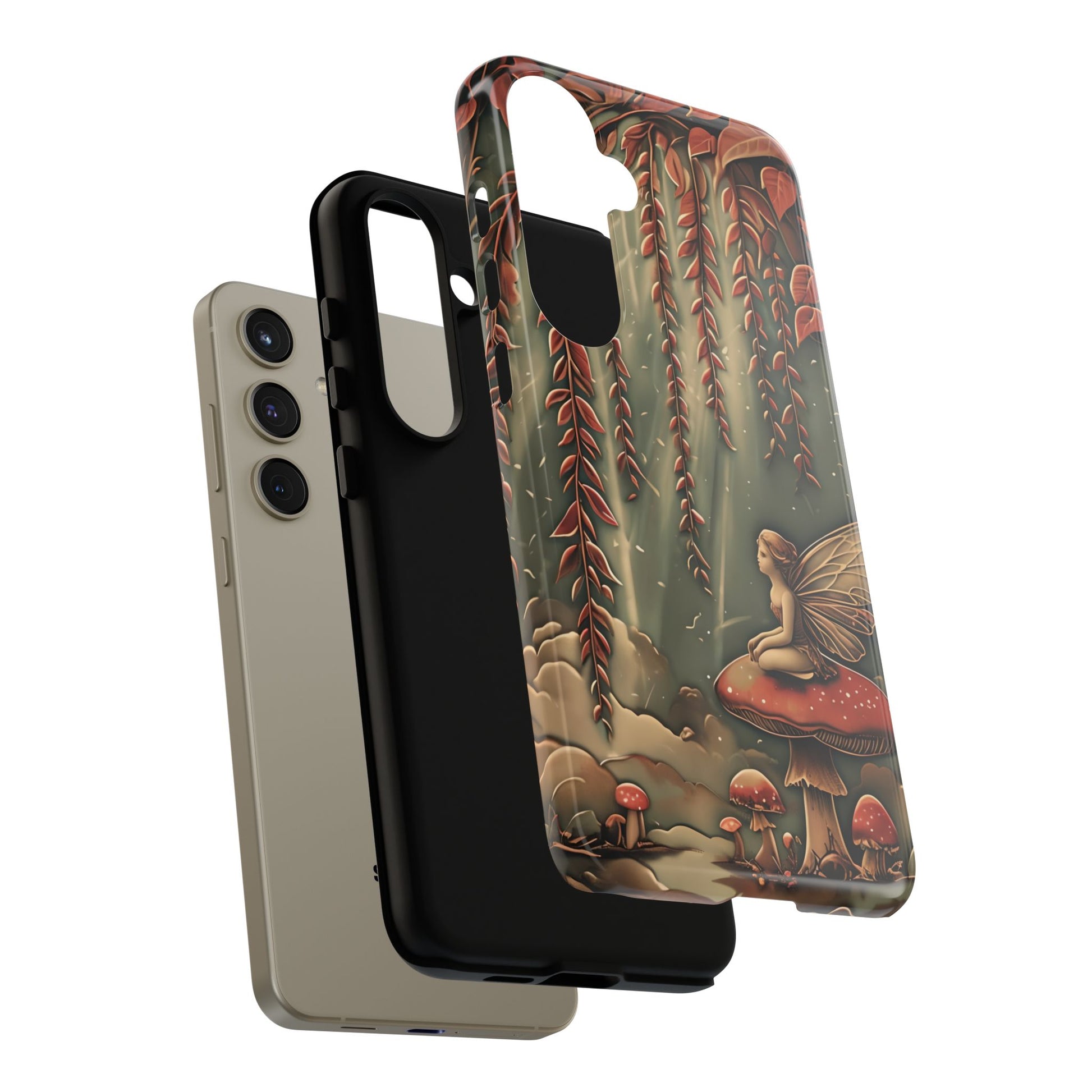 Willow Whisper - Tranquil Nature Art Samsung Galaxy S24 Plus Tough Phone Case - Serene Willow Tree & Meditative Figure Design