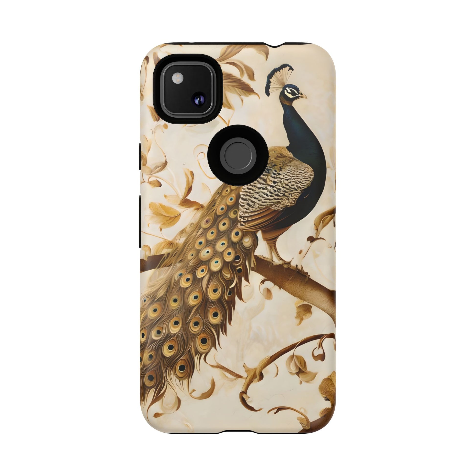 Golden Plumage - Luxe Peacock Art Google Pixel 4a Phone Case - Elegant Gold & Cream Design