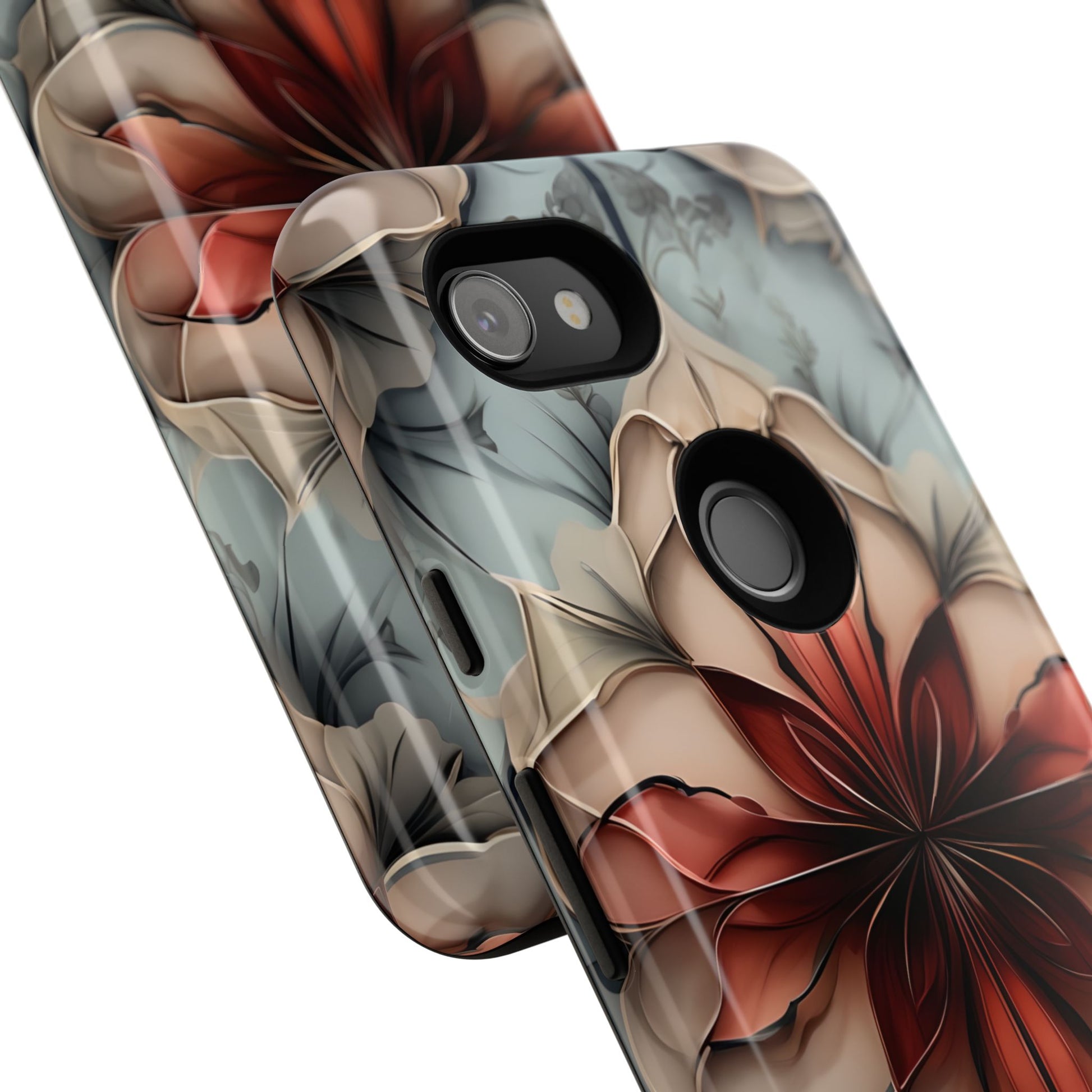 Ember Bloom - Kaleidoscope Collection Artistic Floral - Google Pixel 3a Tough Phone Case - Fiery Symmetrical Design