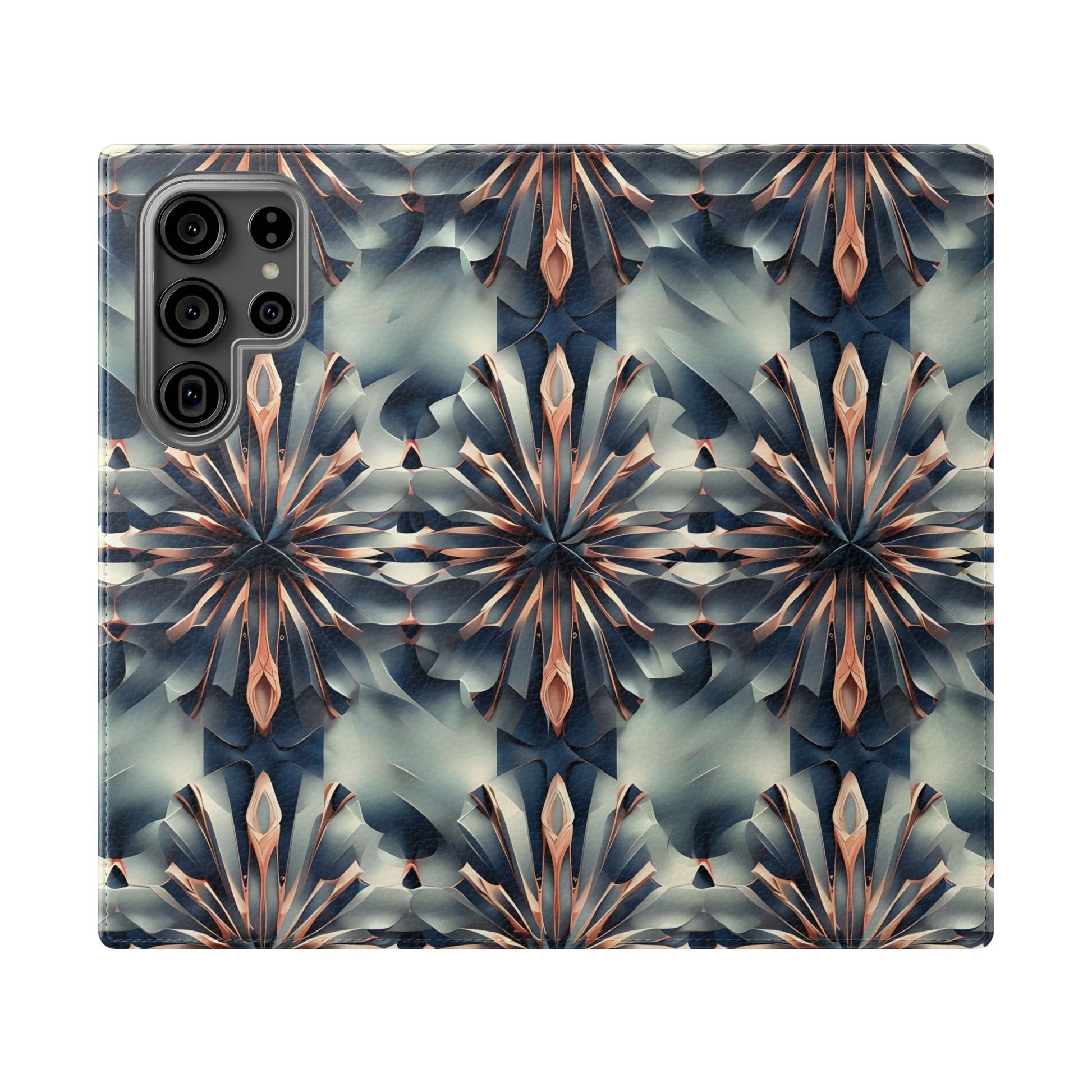 Obsidian Kaleidoscope Samsung Galaxy S23 Ultra Wallet Case - Elegant Abstract Flip Cover with Card Slots