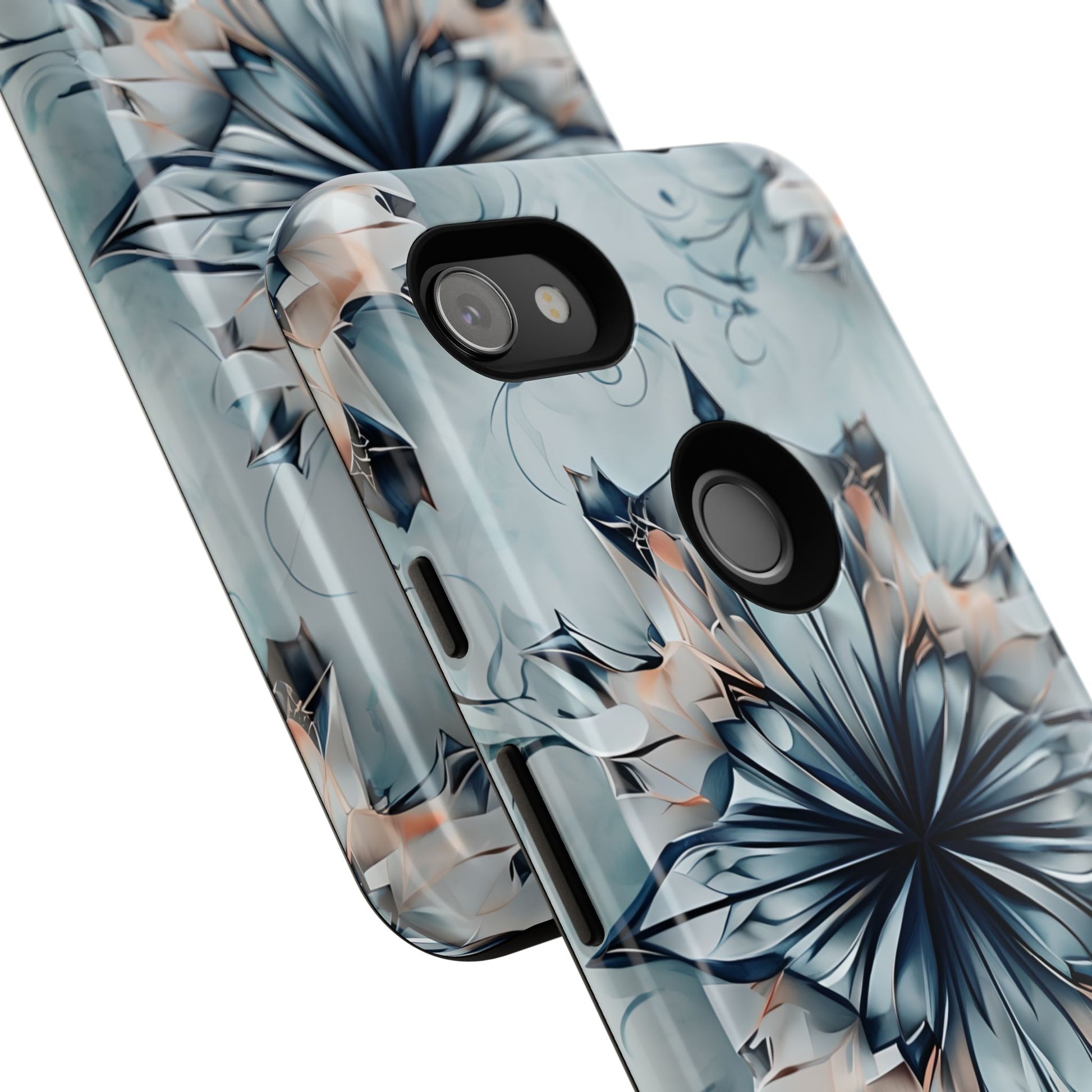Indigo Mirage - Artistic Kaleidoscope Collection Artistic Floral - Google Pixel 3a XL Tough Phone Case - Bold Indigo Symmetrical Design