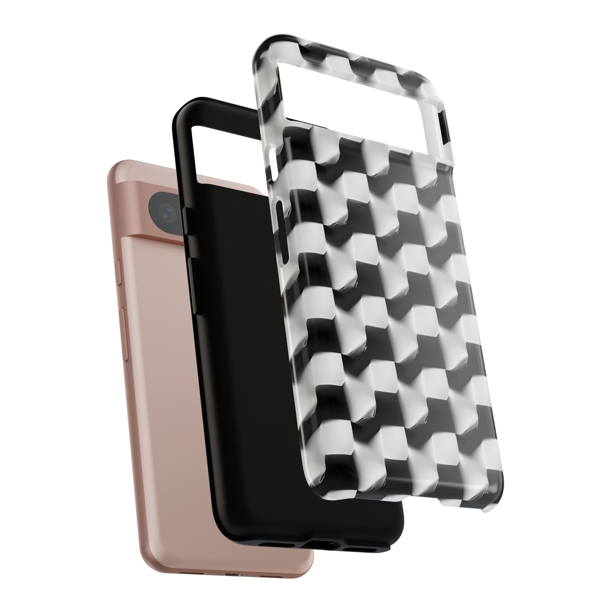 Monochrome Grid Tough Case for Google Pixel 8 - Classic Checkerboard, Black & White, Minimalist Trend