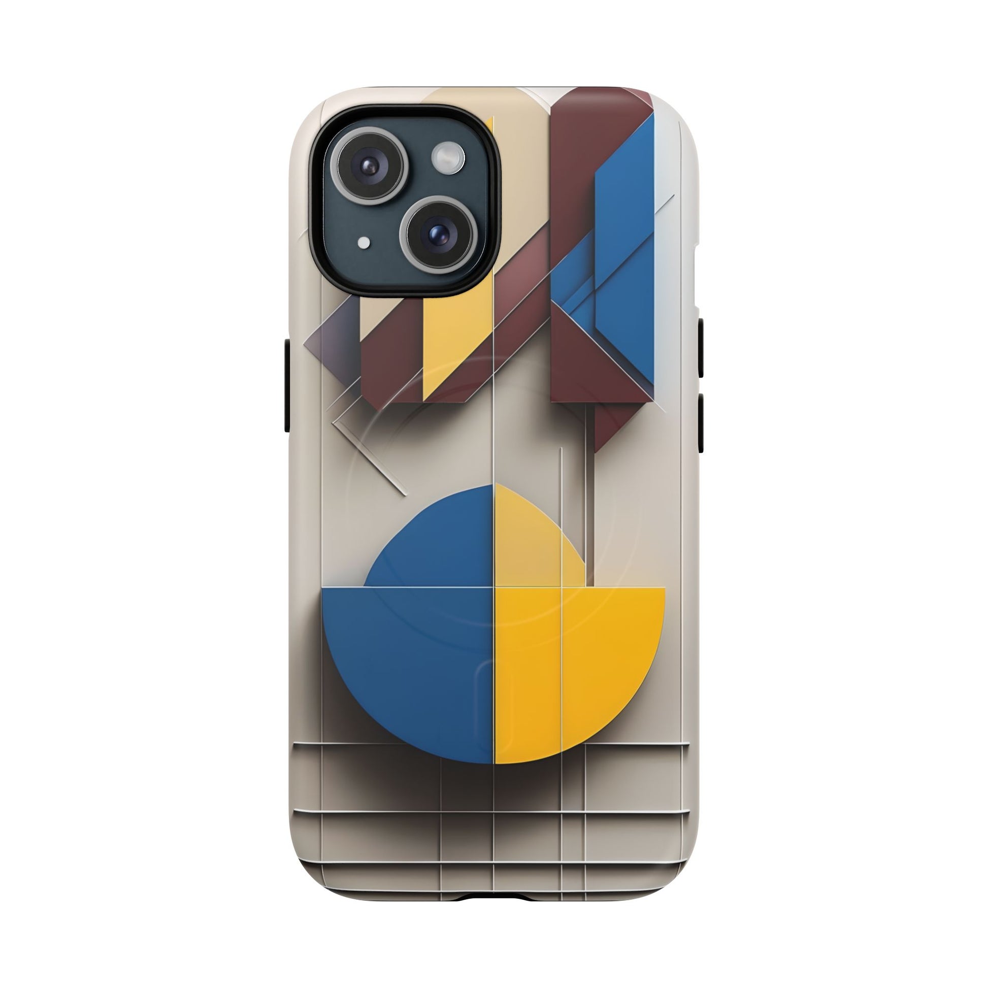 Chromatic Construct iPhone 15 MagSafe Phone Case -Modern Geometrical Design, Primary Colors