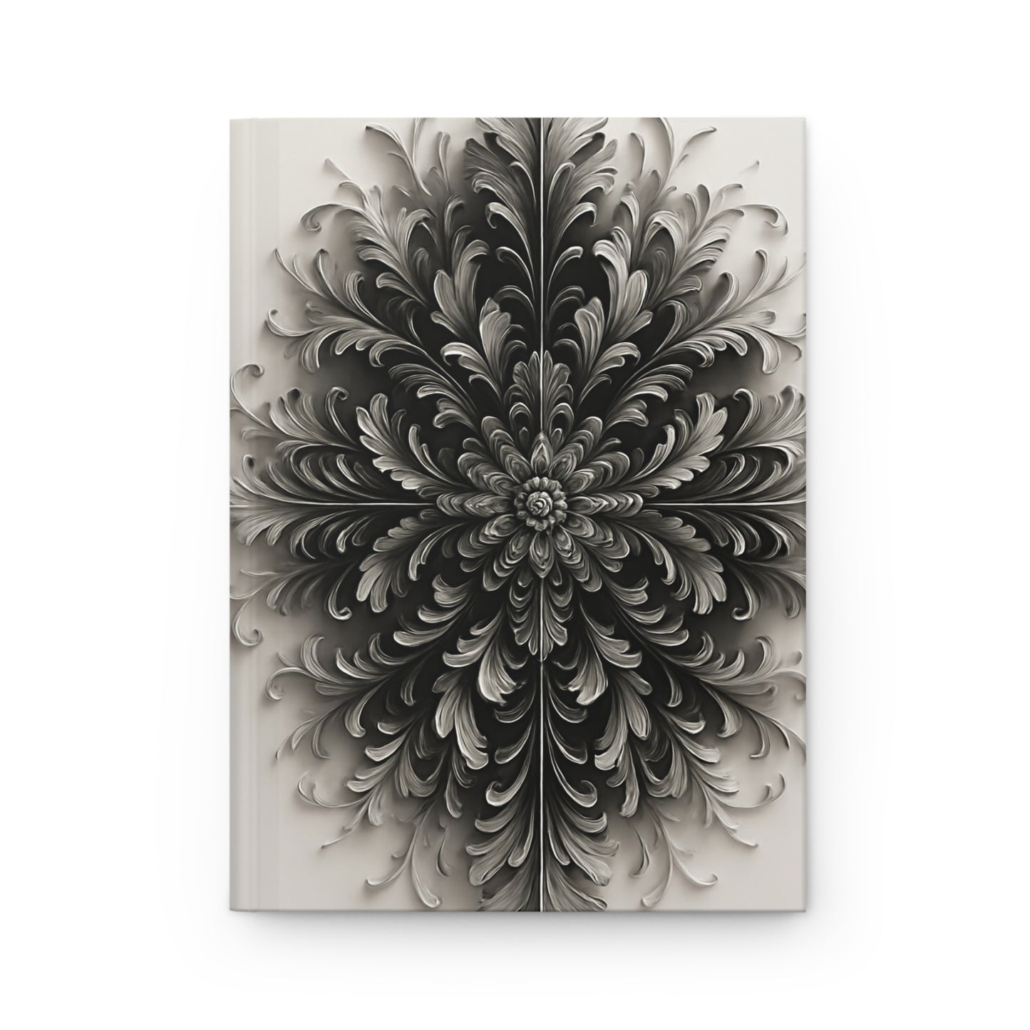 Obsidian Bloom hardcover journal with dramatic black and ivory floral design