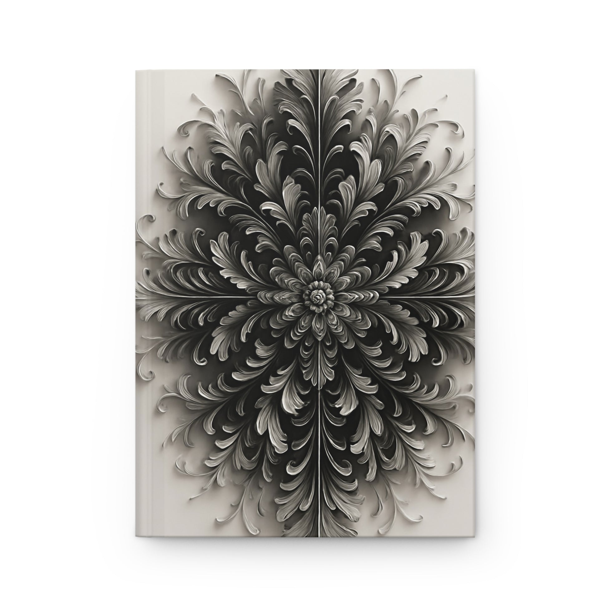 Obsidian Bloom hardcover journal with dramatic black and ivory floral design