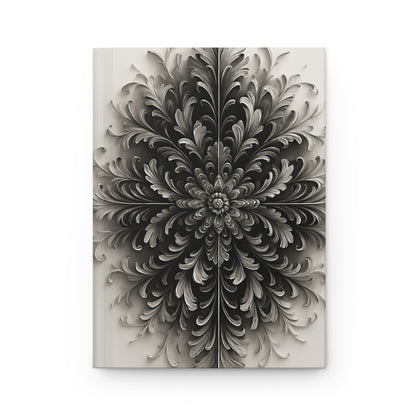 Obsidian Bloom hardcover journal with dramatic black and ivory floral design