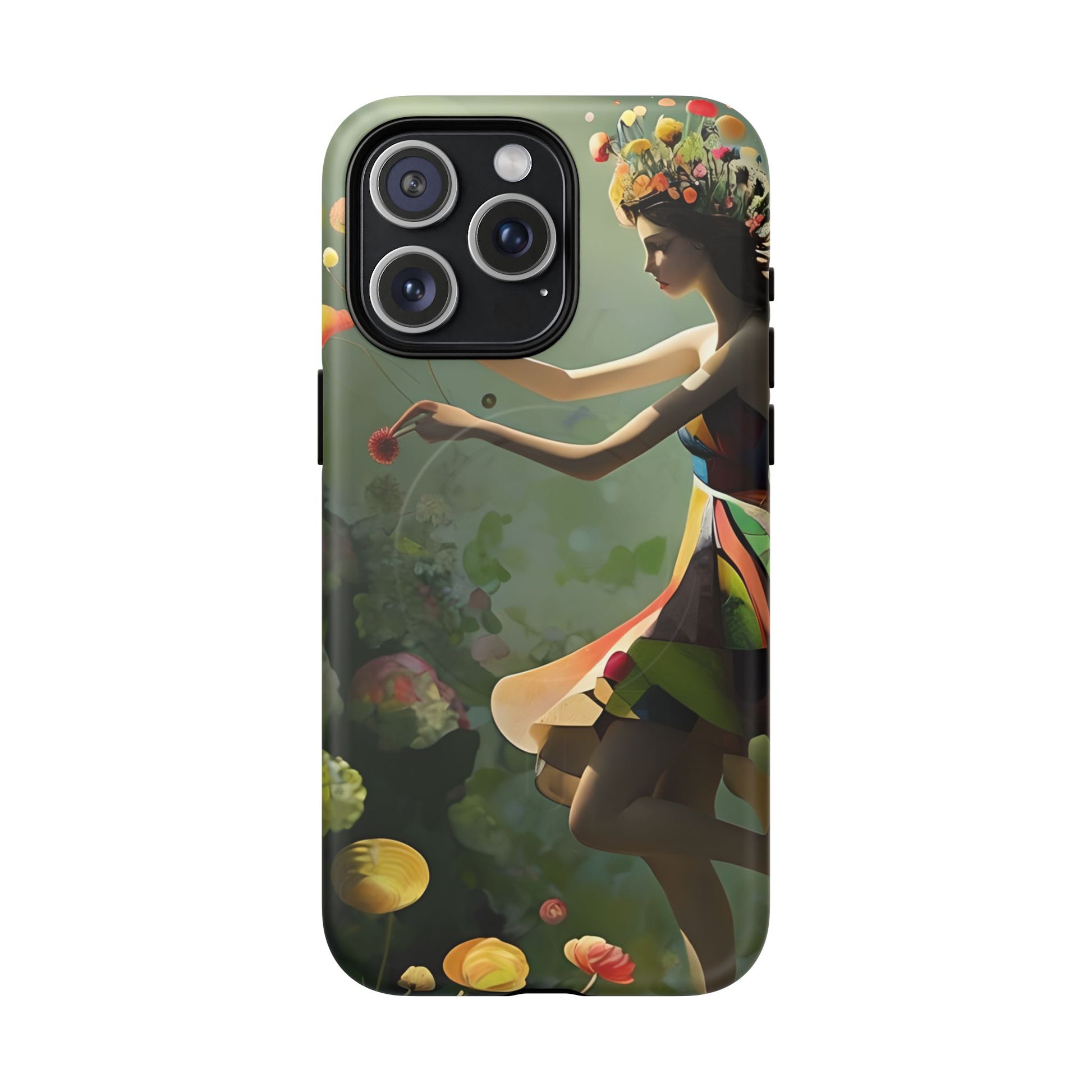 Dancing Wildflower Muse iPhone 15 Pro Max - Artistic Floral Fantasy Cover - MagSafe Compatible - Whimsical Nature-Inspired Protective Accessory