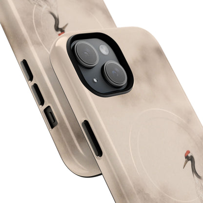 Close view of slim iPhone case with Japanese inspired bird artwork.