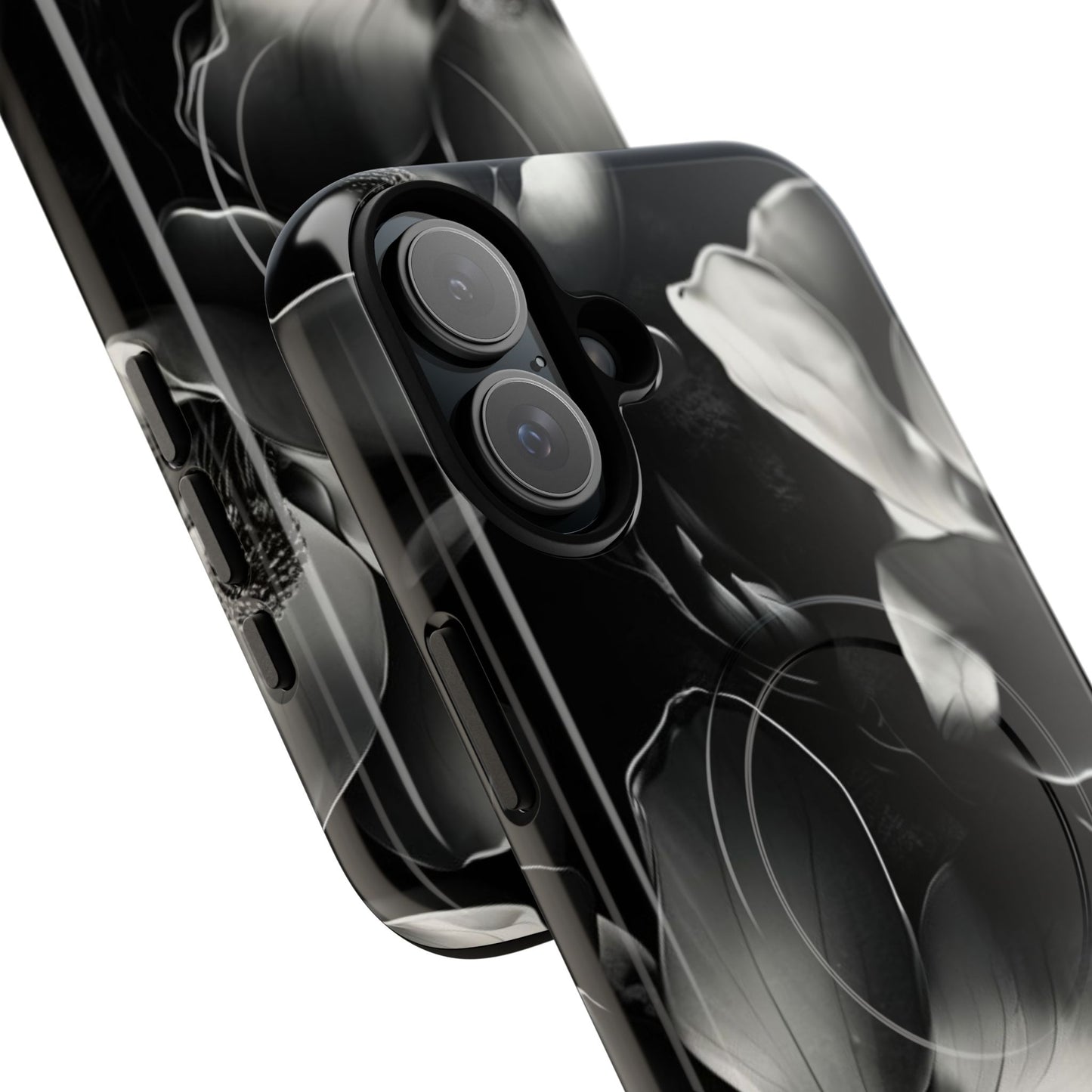 Monochrome Magnolia - Elegant Black & White Floral iPhone MagSafe Phone Case - Artistic Magnolia Design