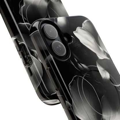 Monochrome Magnolia - Elegant Black & White Floral iPhone MagSafe Phone Case - Artistic Magnolia Design