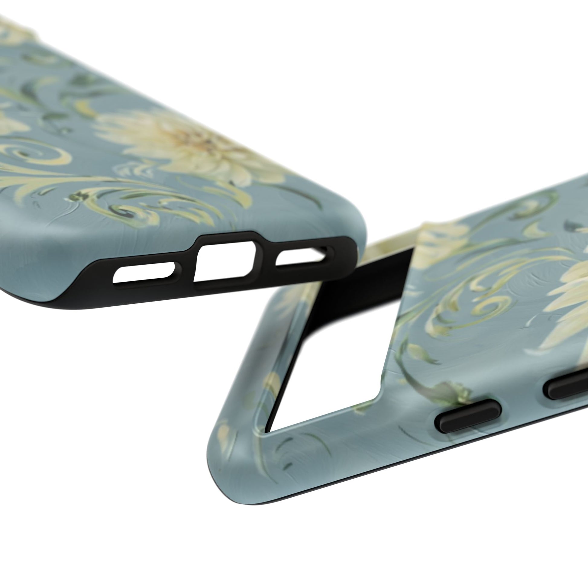 Golden Dahlia Trio - Elegant Floral Google Pixel 8 Tough Phone Case - Artistic White & Blue Dahlia Design