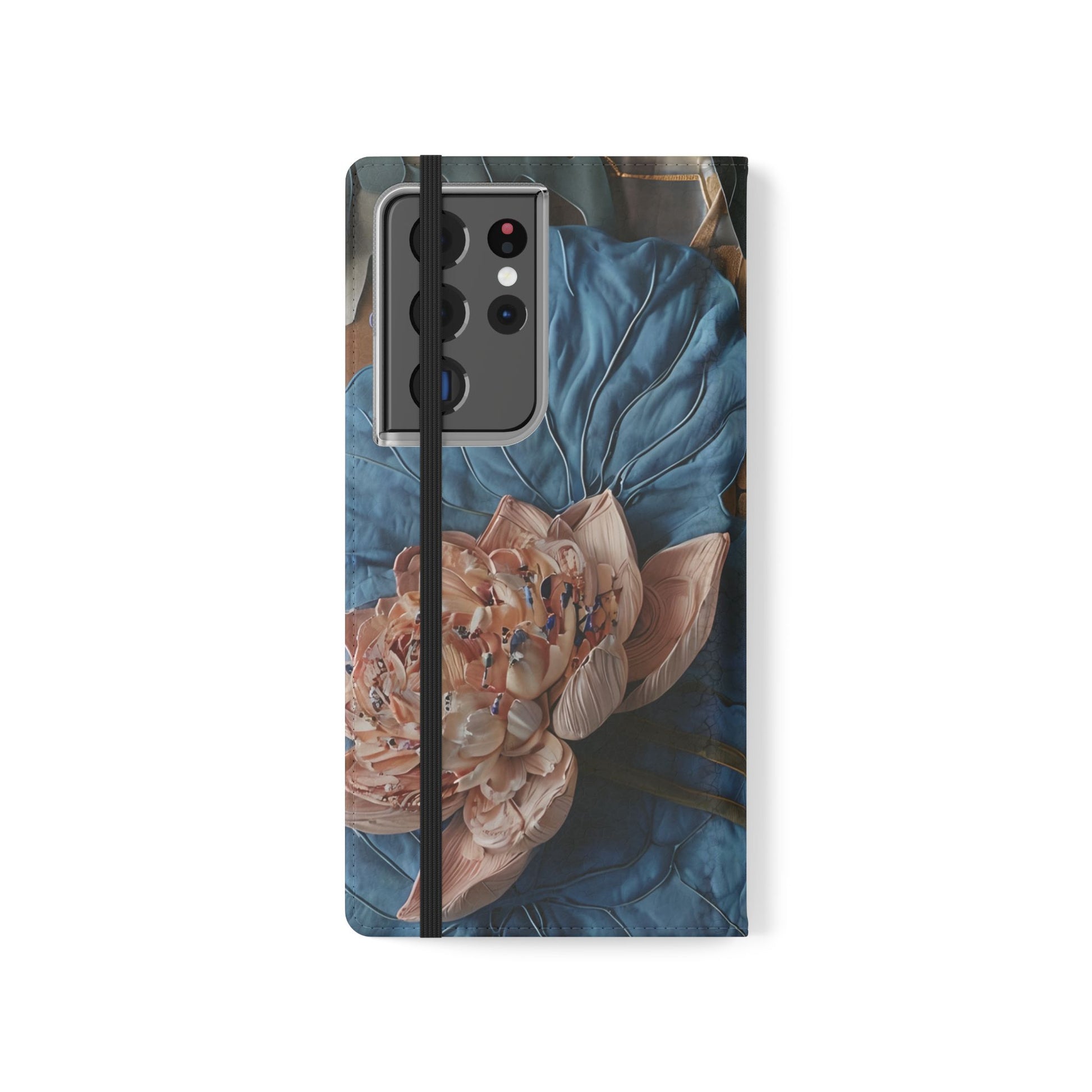 Peony Midnight Tapestry Wallet Phone Case - Flip Cover for Samsung Galaxy S21 Ultra - Floral and Tapestry Design