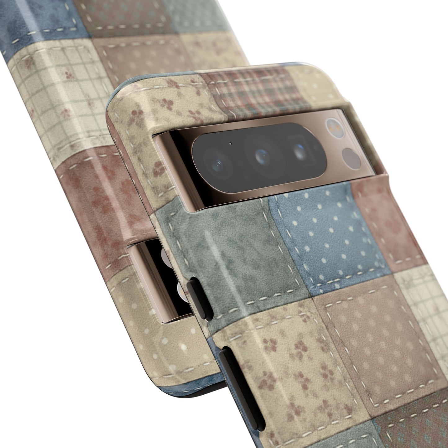 Heirloom Patchwork vintage quilt patchwork artwork Google Pixel phone case angled view