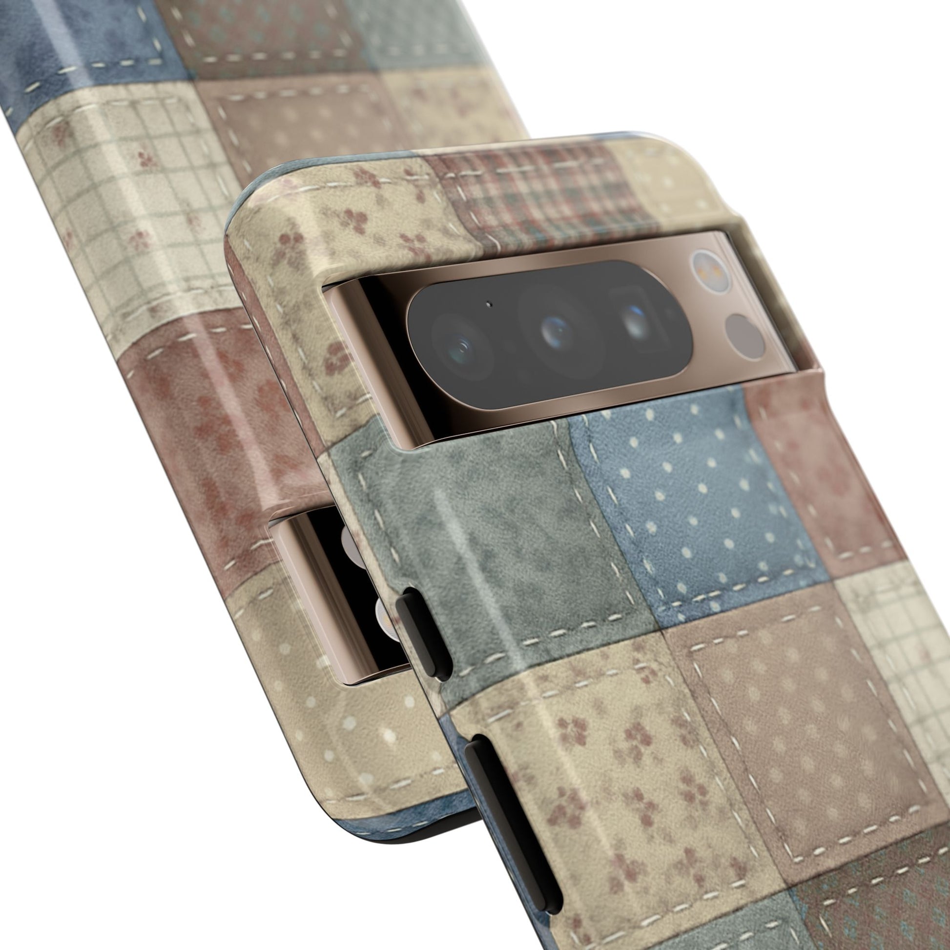 Heirloom Patchwork vintage quilt patchwork artwork Google Pixel phone case angled view