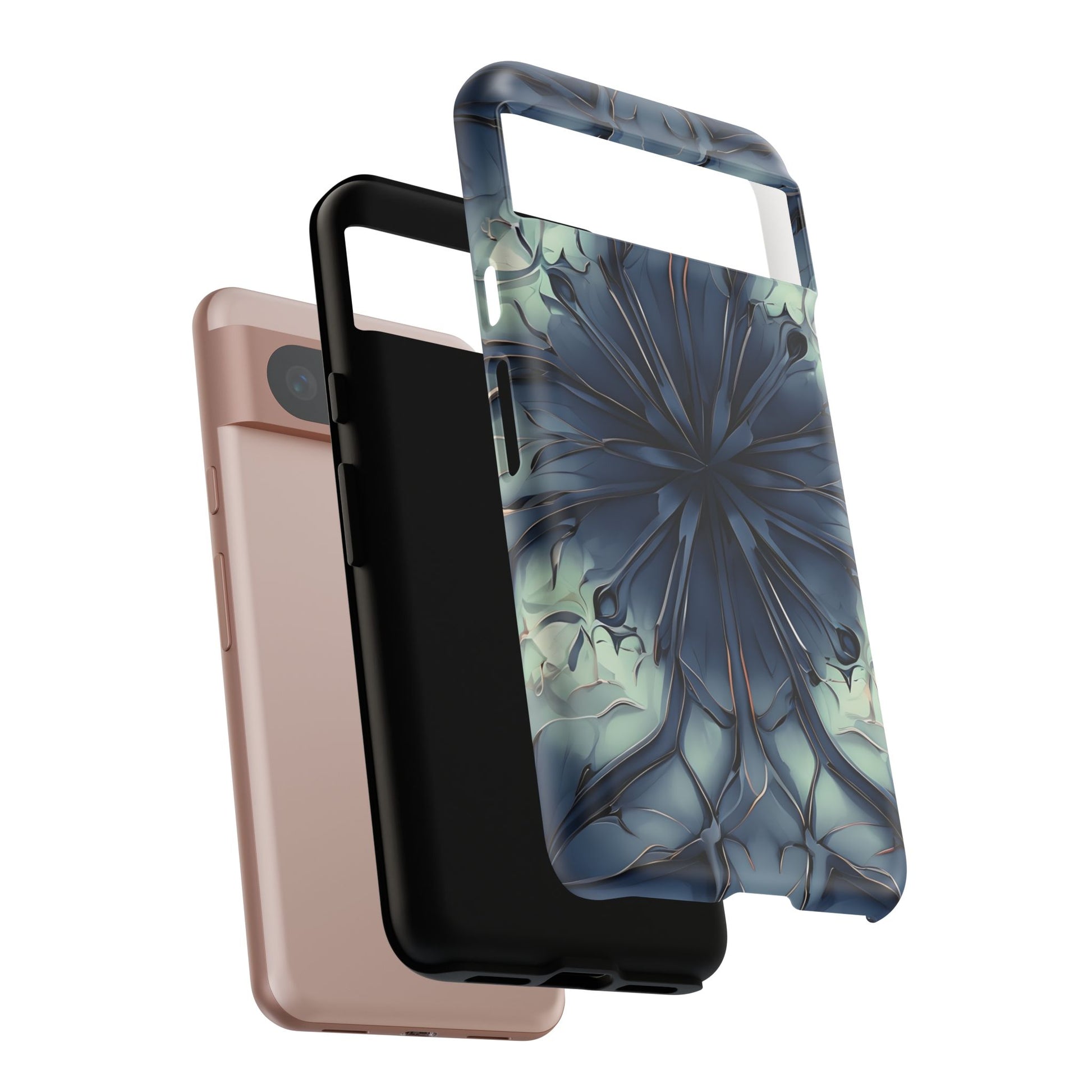 Indigo Mosaic - Artistic Kaleidoscope Collection Artistic Floral - Google Pixel 8 Tough Phone Case - Bold Blue Symmetrical Design