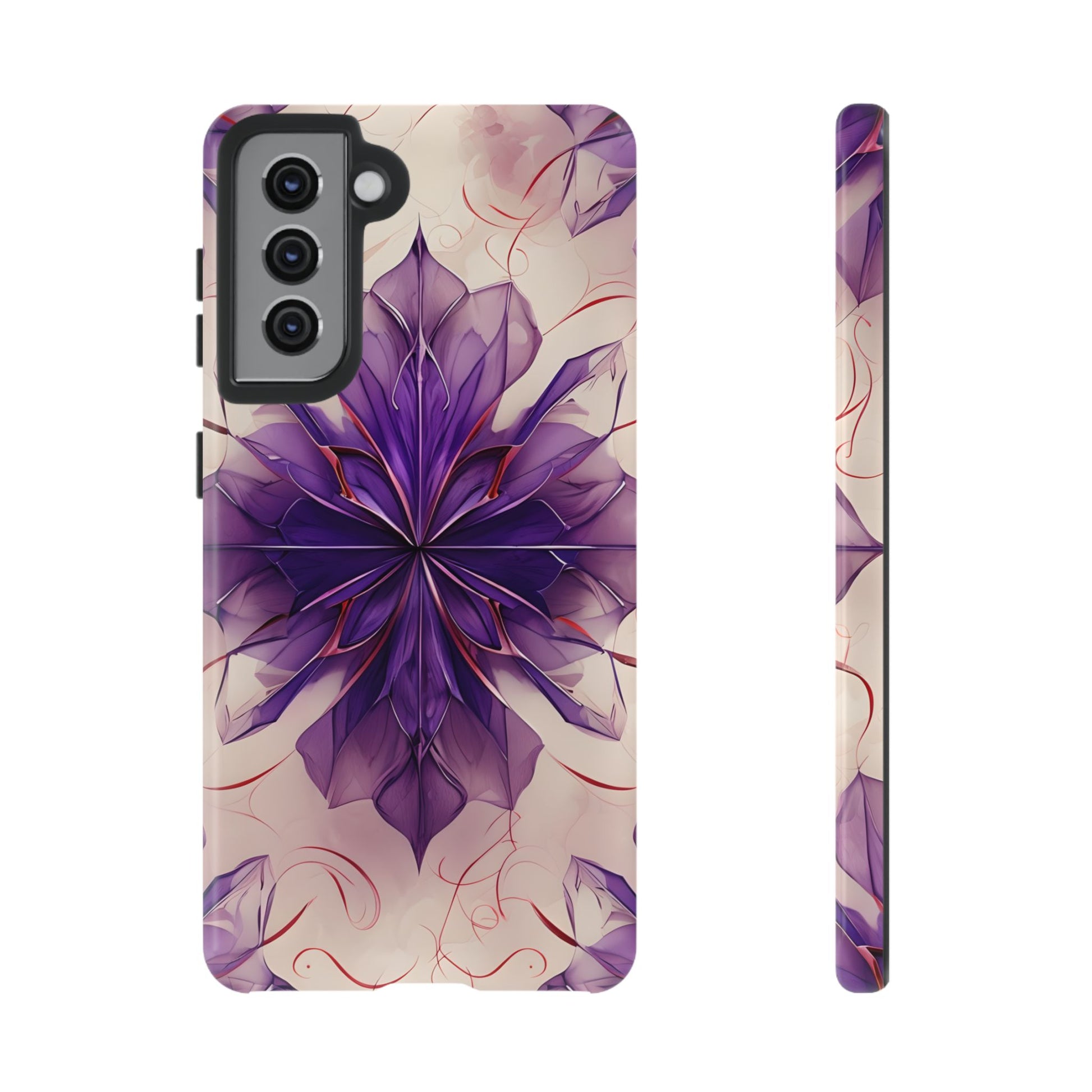 Violet Reverie - Kaleidoscope Collection Artistic Floral Burst - Samsung Galaxy S21 Tough Phone Case - Bold Purple Symmetrical Design
