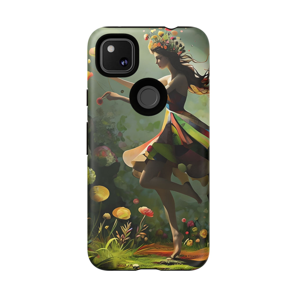 Dancing Wildflower Muse Google Pixel 4a Tough Case - Artistic Floral Fantasy Cover - Whimsical Nature-Inspired Protective Accessory