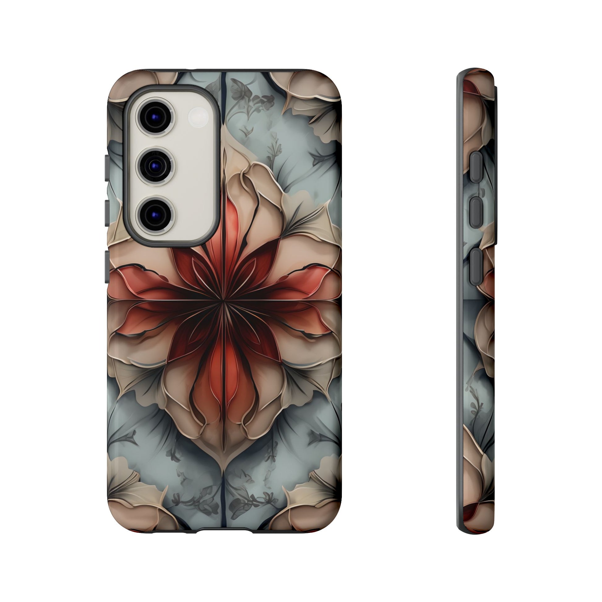Ember Bloom - Kaleidoscope Collection Artistic Floral - Samsung Galaxy S23 Tough Phone Case - Fiery Symmetrical Design