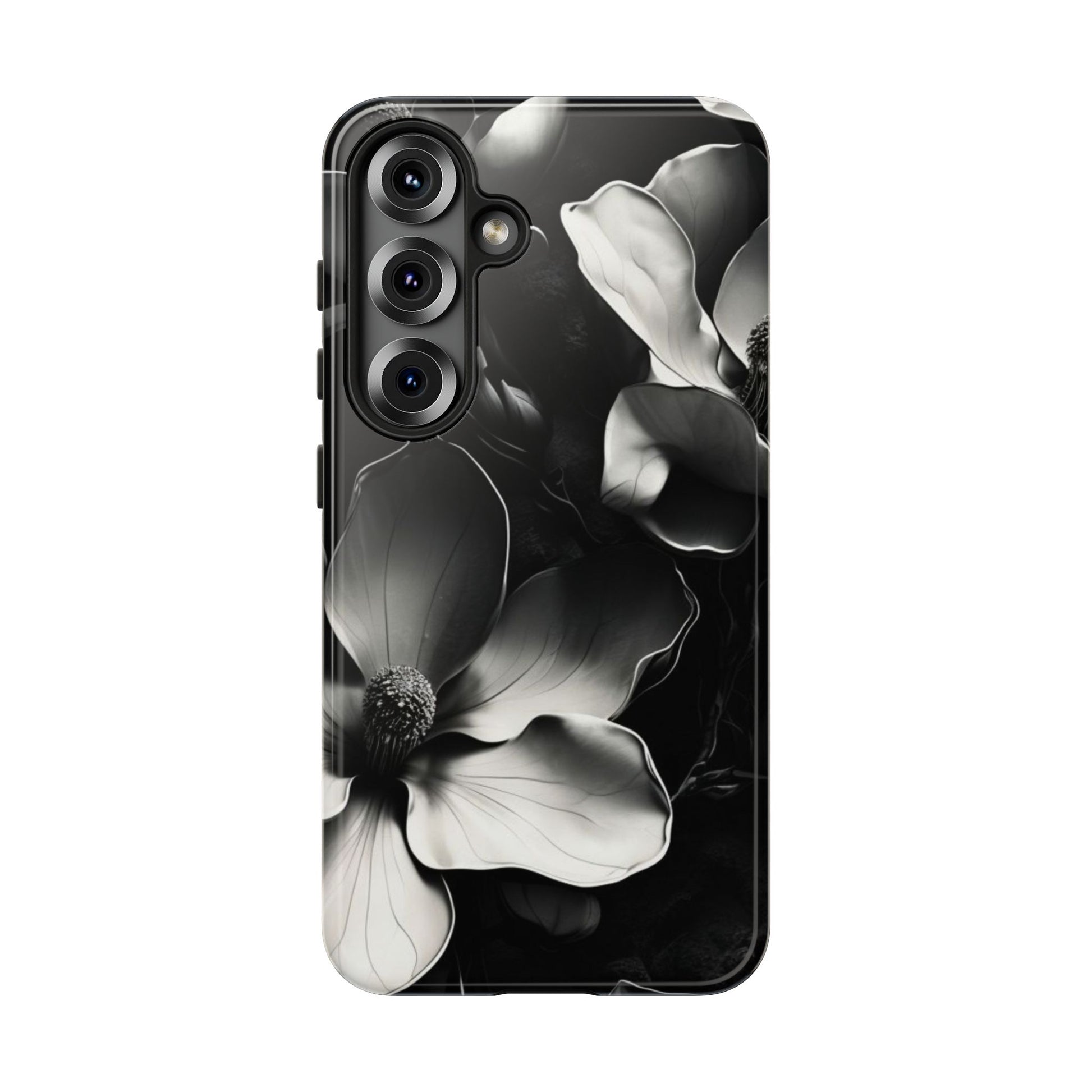 Monochrome Magnolia - Elegant Black & White Floral Samsung Galaxy S25 Tough Phone Case - Artistic Magnolia Design