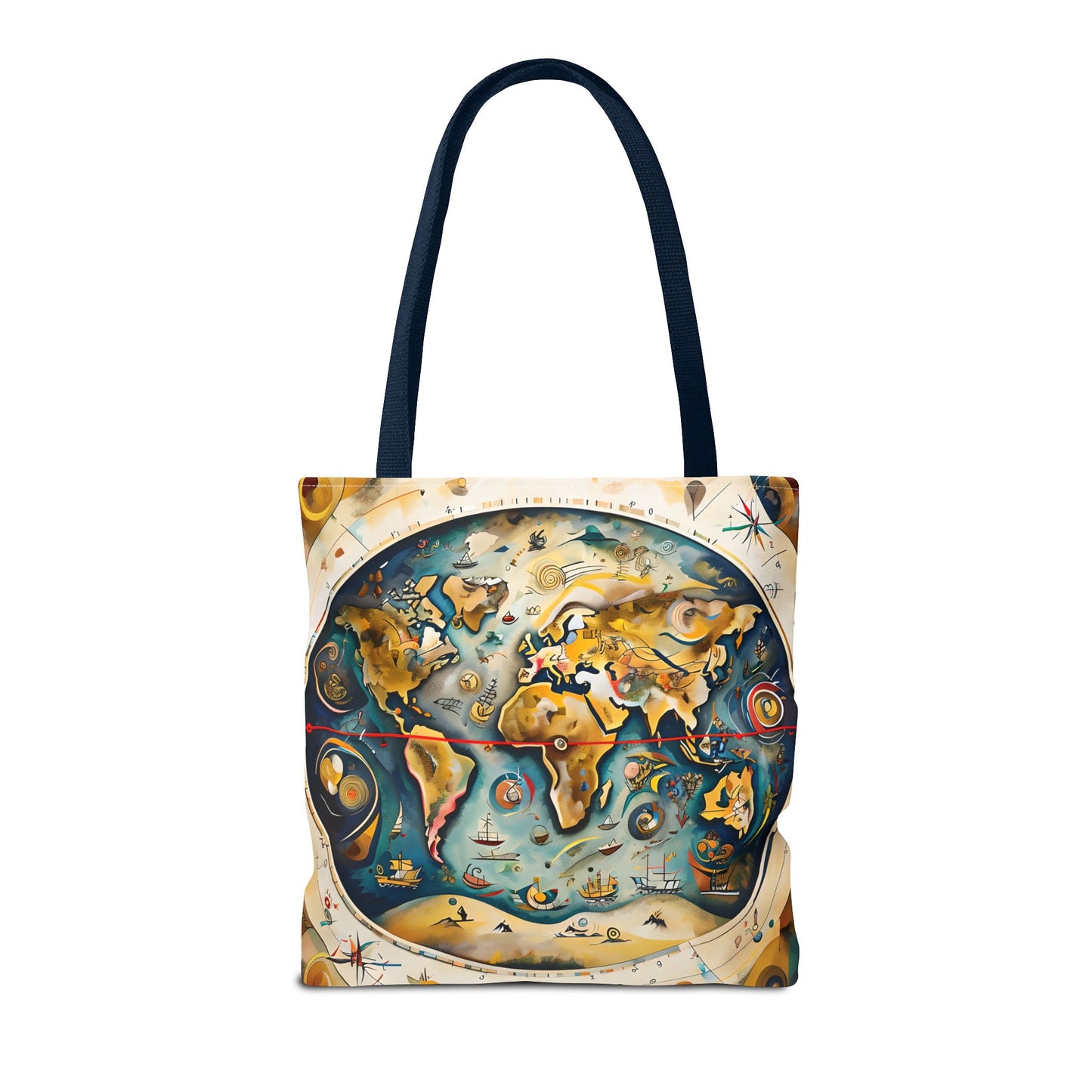 Celestial Map Tote (16x16 & 18x18)- Vintage Star Chart and Antique Globe Design on Navy-Handled Canvas, Reusable & Eco-Friendly
