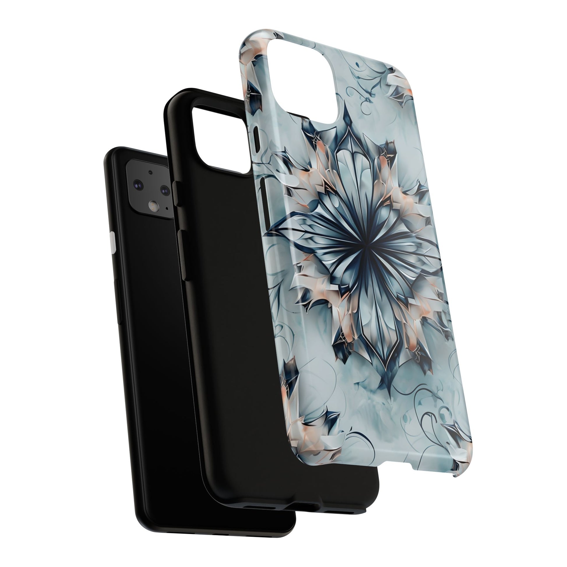 Indigo Mirage - Artistic Kaleidoscope Collection Artistic Floral - Google Pixel 4XL Tough Phone Case - Bold Indigo Symmetrical Design