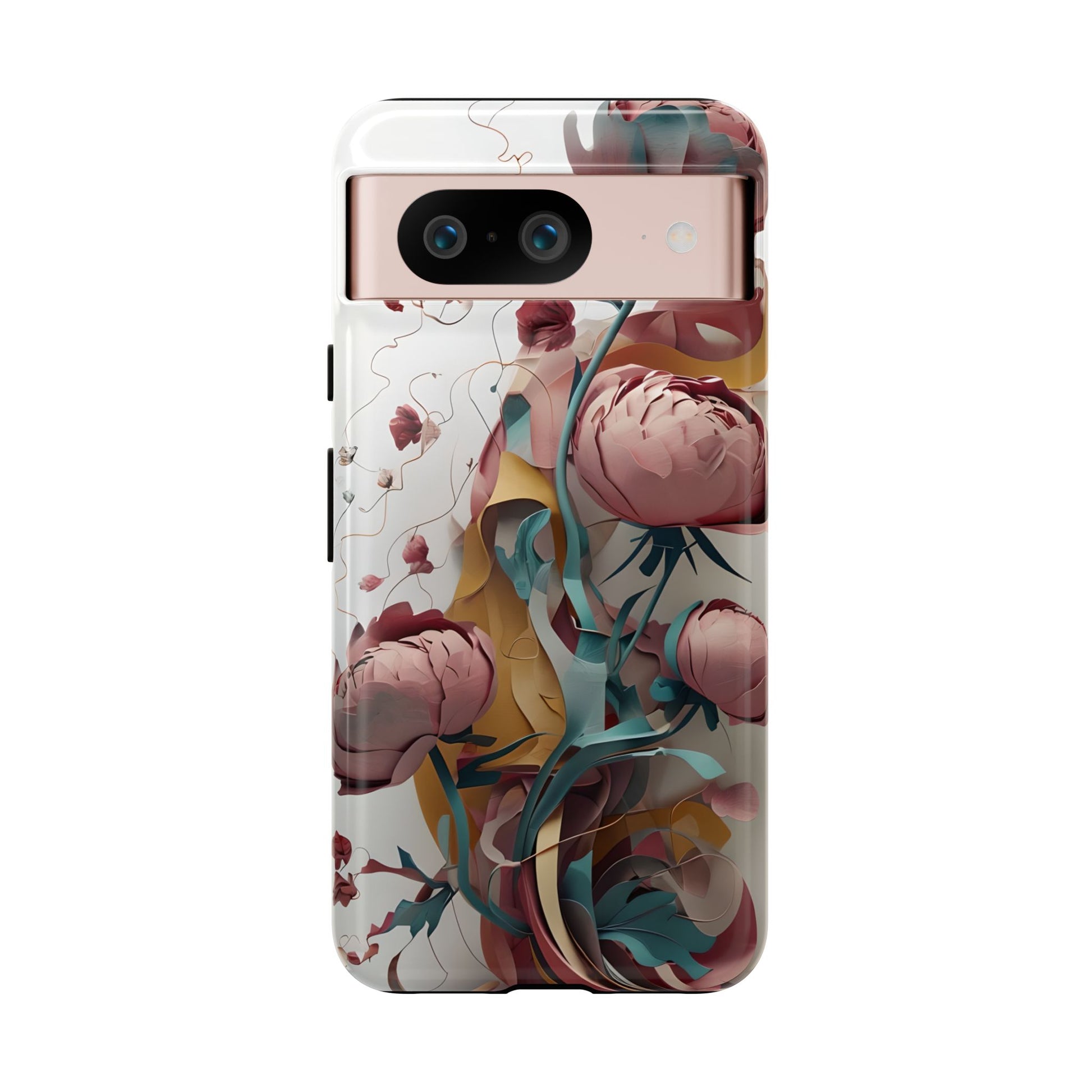 Blushing Peony Veil - Elegant Painterly Floral Google Pixel 8 Tough Phone Case - Soft Blush & Teal Peony Design