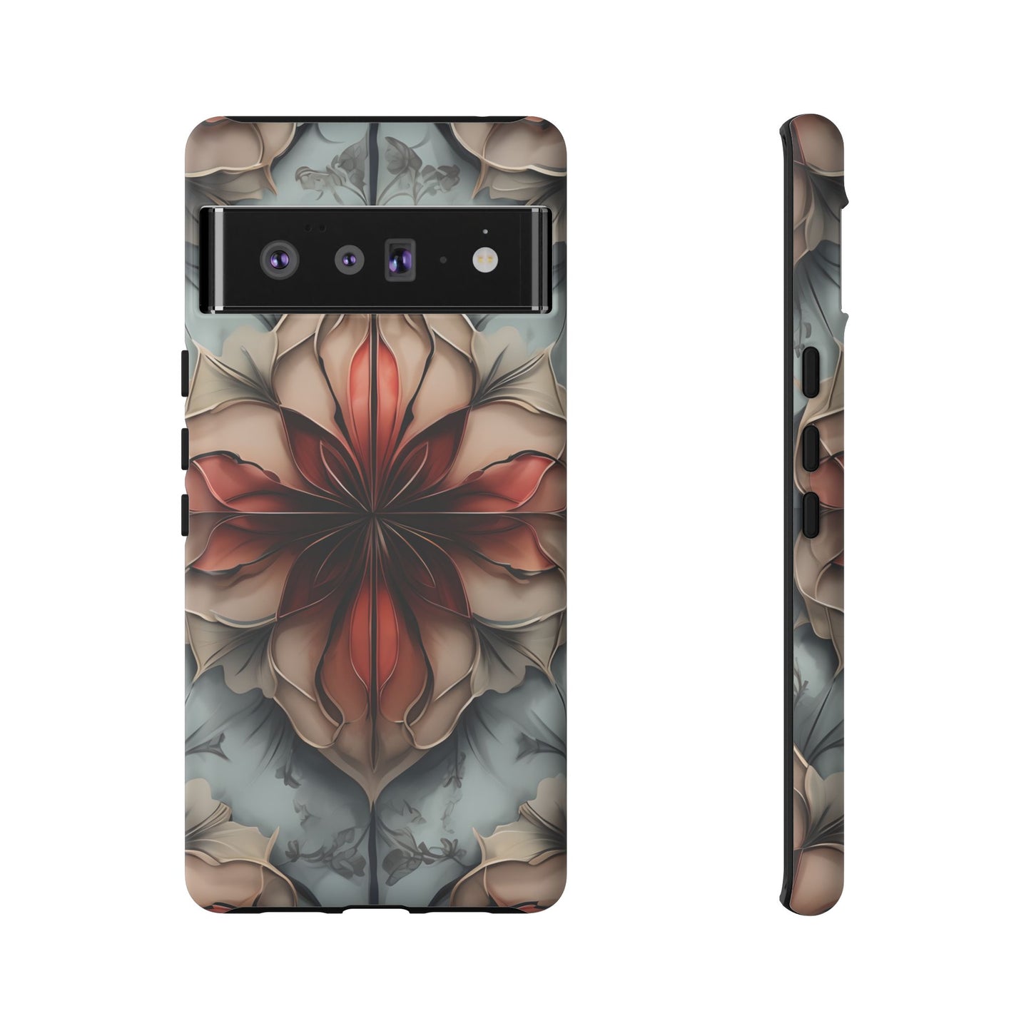 Ember Bloom - Kaleidoscope Collection Artistic Floral - Google Pixel Tough Phone Case - Fiery Symmetrical Design