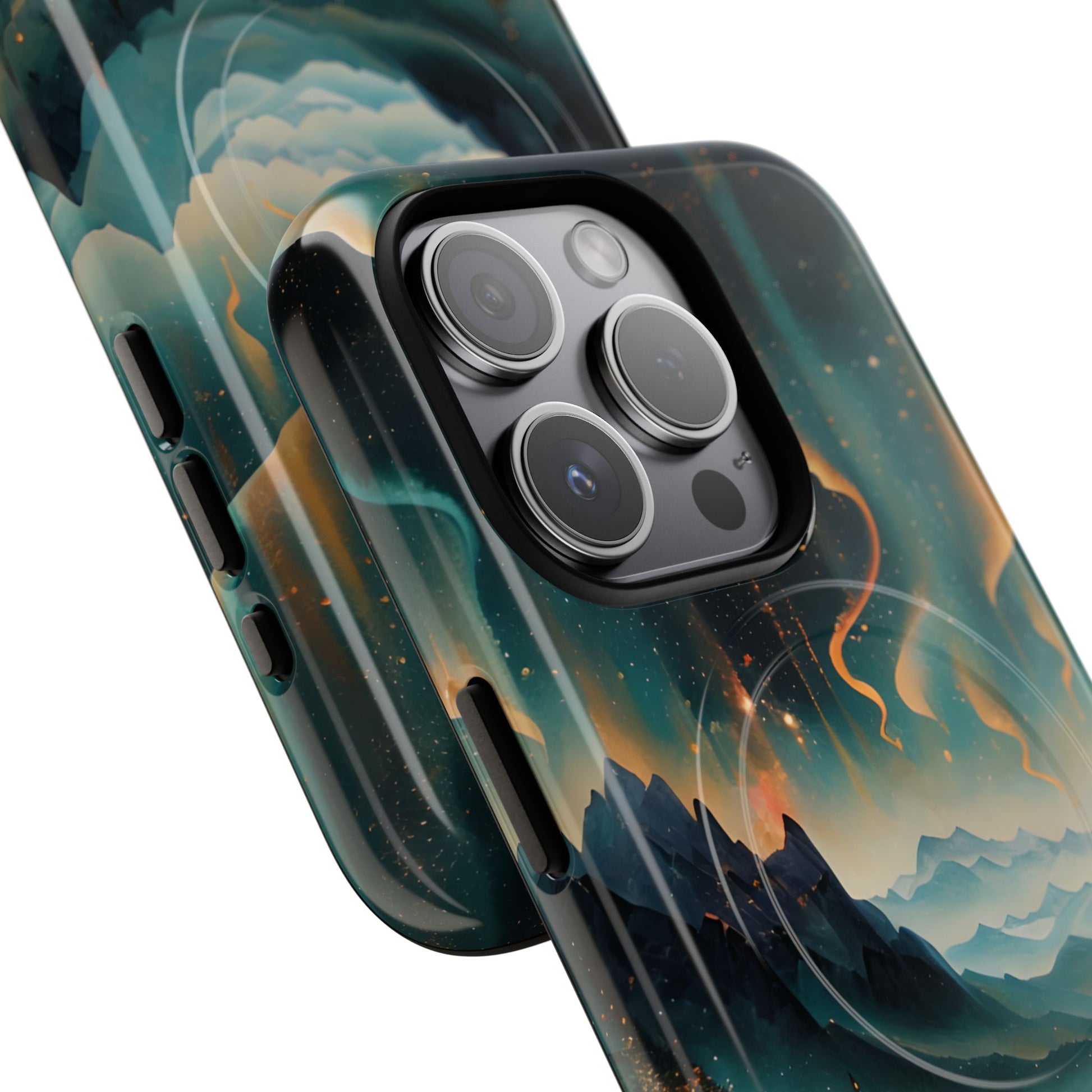 Aurora Dreamscape iPhone 15 Pro Case – Northern Lights Art, MagSafe Compatible, Tough Shockproof Cover