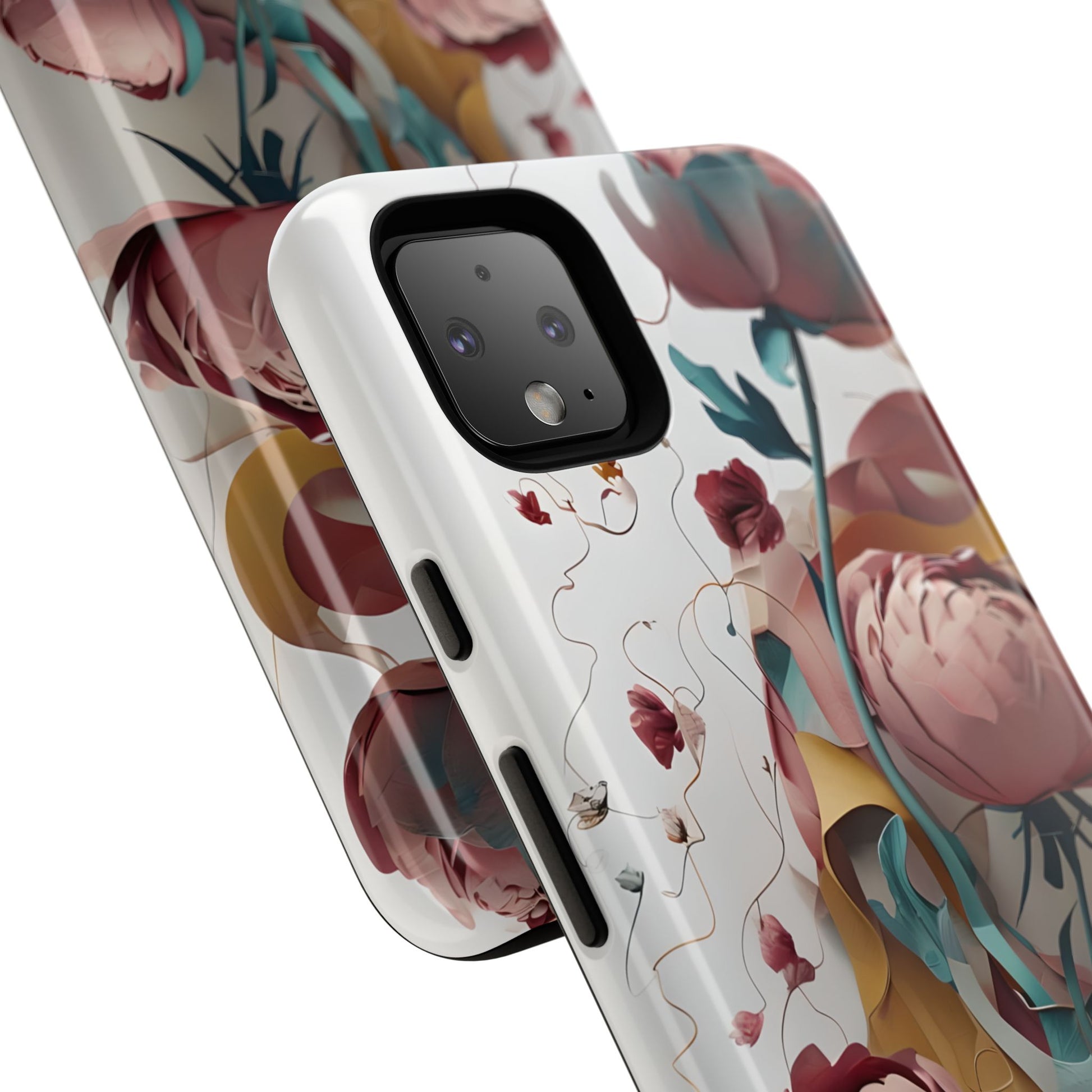Blushing Peony Veil - Elegant Painterly Floral Google Pixel 4 XL Tough Phone Case - Soft Blush & Teal Peony Design