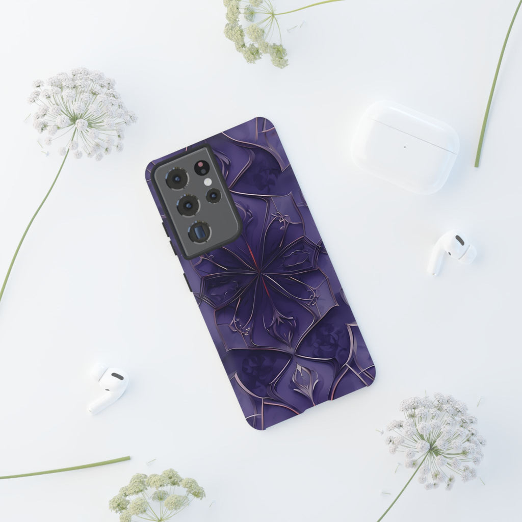 Violet Nebula - Kaleidoscope Collection Artistic Floral Burst - Samsung Galaxy S21 Ultra Tough Phone Case - Bold Purple Symmetrical Design