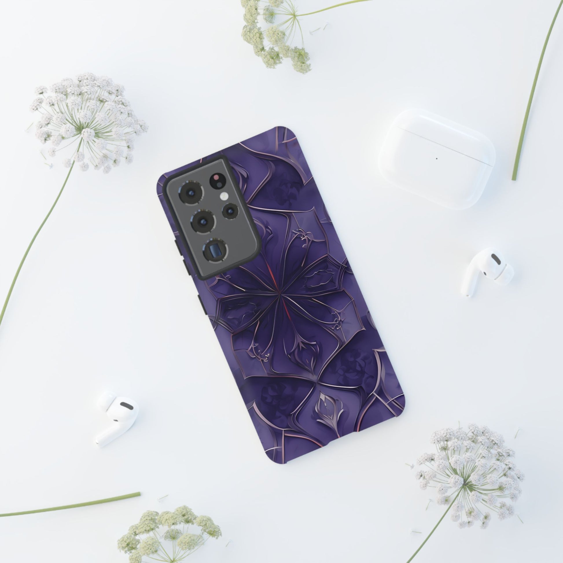 Violet Nebula - Kaleidoscope Collection Artistic Floral Burst - Samsung Galaxy S21 Ultra Tough Phone Case - Bold Purple Symmetrical Design