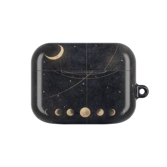 Celestial Moon Phase AirPods Case - Black & Gold Night Sky Protective Cover for AirPods Gen 1–4 & Pro