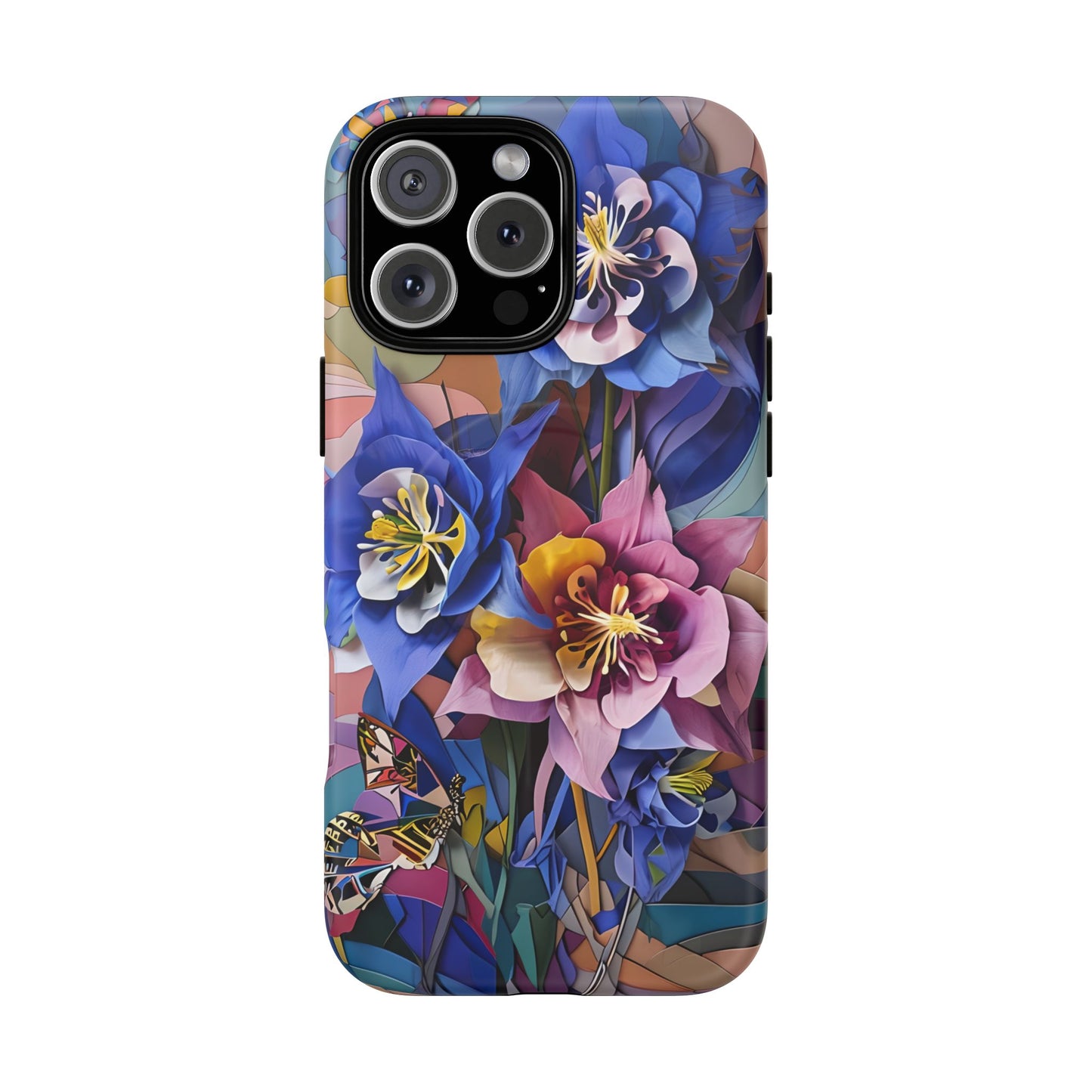 Blue Columbine Carnivale - Artistic Floral & Butterfly iPhone MagSafe Phone Case - Vibrant Botanical Design