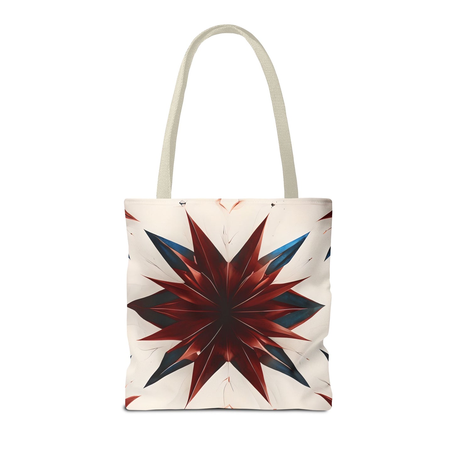 Garnet Starburst Tote Bag (16x16 & 18x18)- Bold Red Geometric Floral on Beige Canvas, Eco-Friendly & Durable