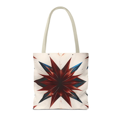 Garnet Starburst Tote Bag (16x16 & 18x18)- Bold Red Geometric Floral on Beige Canvas, Eco-Friendly & Durable