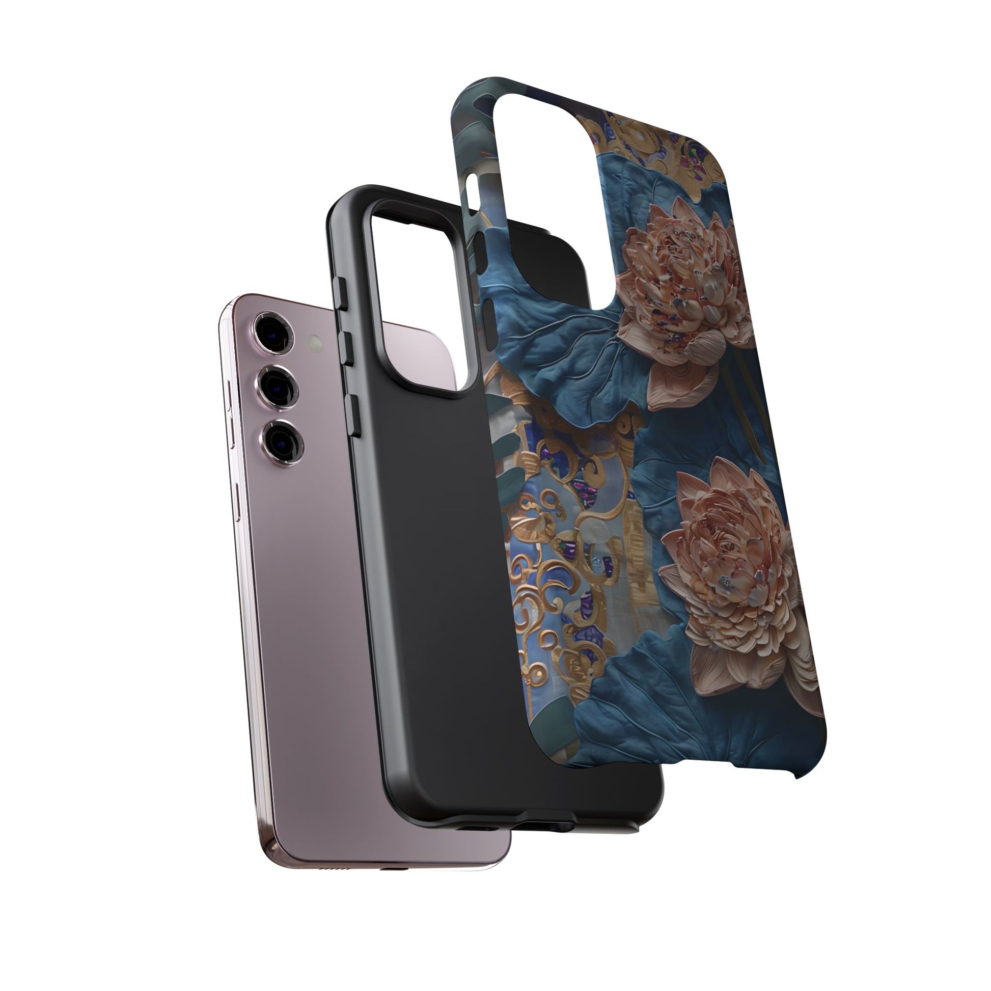 Peony Midnight Tapestry - Samsung Galaxy S23 Plus - Elegant Blue & Blush Artful Phone Cover