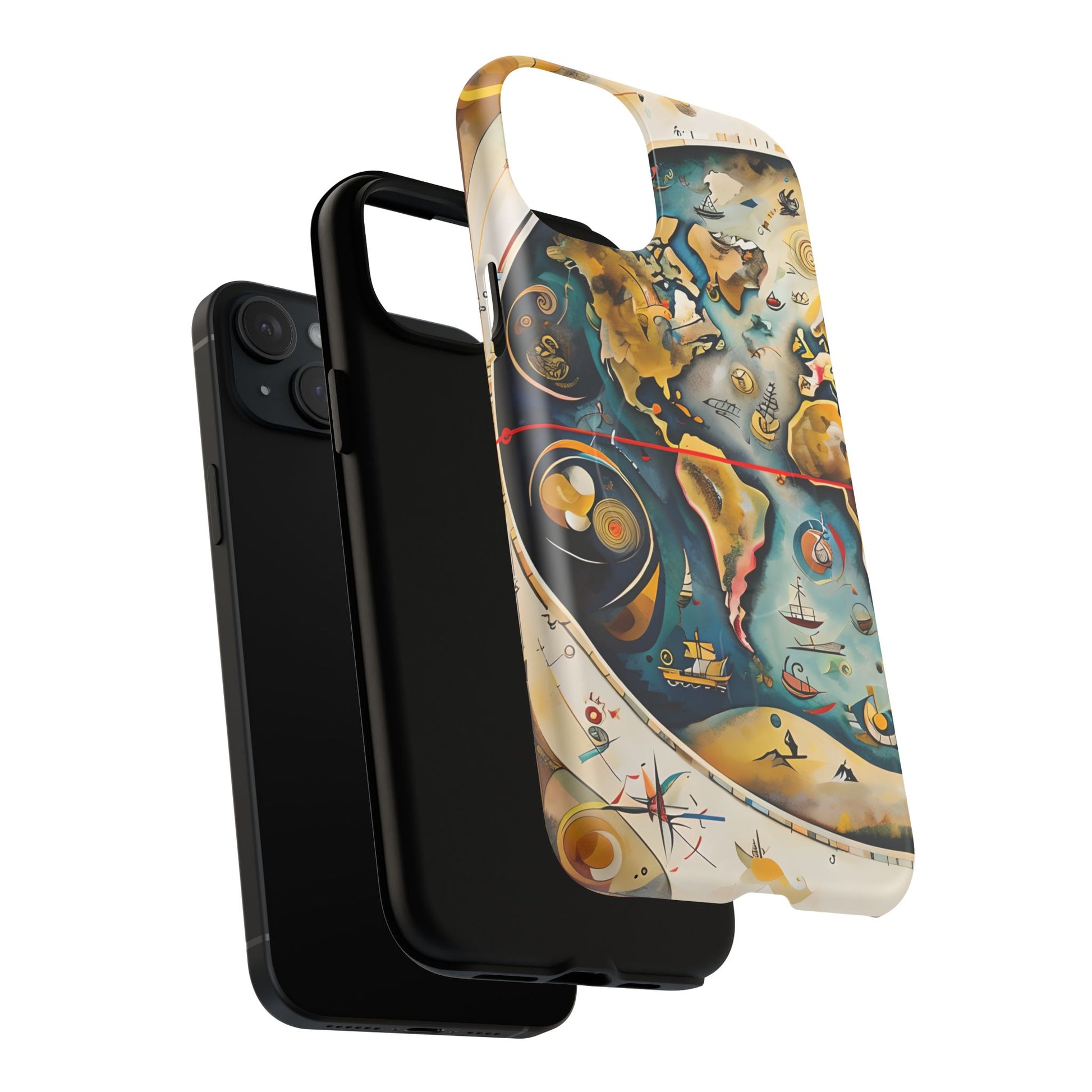 Celestial Map iPhone 15 Plus MagSafe Phone Case -Vintage Nautical World Map, Artistic Blue & Gold