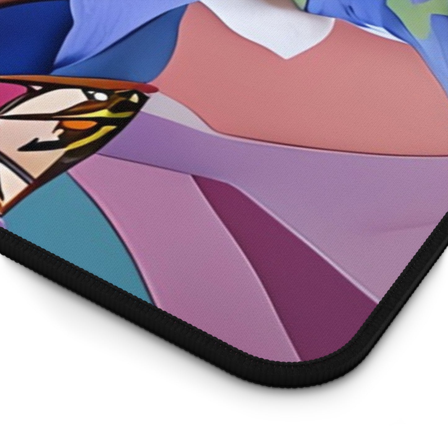 Close-up of Blue Columbine Carnivale desk mat showing detailed columbine flower illustration