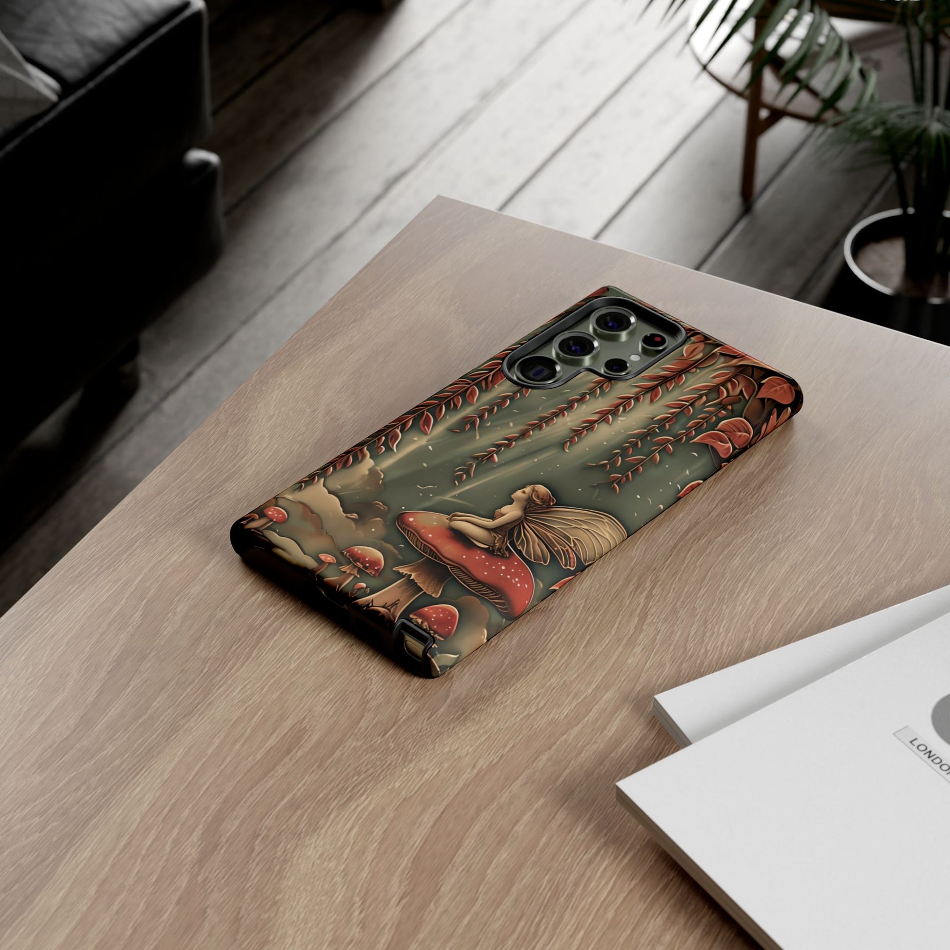 Willow Whisper fairy mushroom forest Samsung Galaxy phone case lifestyle desk scene