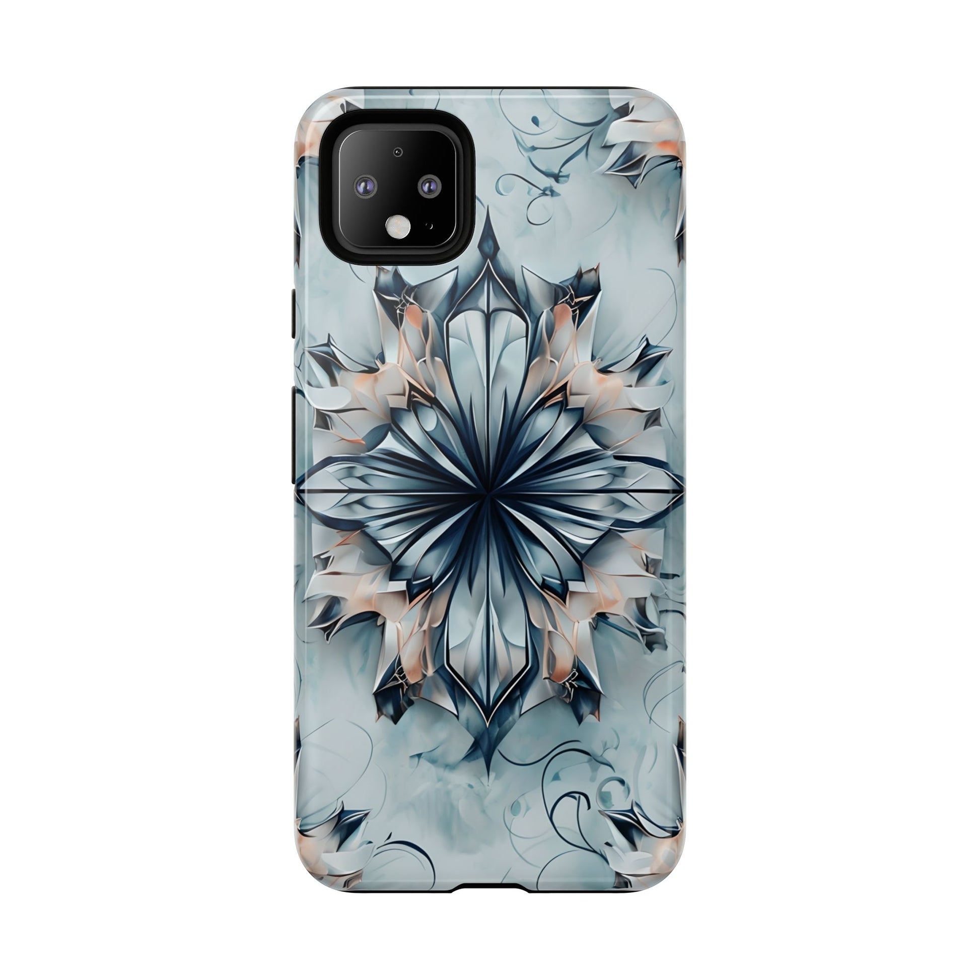 Indigo Mirage - Artistic Kaleidoscope Collection Artistic Floral - Google Pixel 4XL Tough Phone Case - Bold Indigo Symmetrical Design