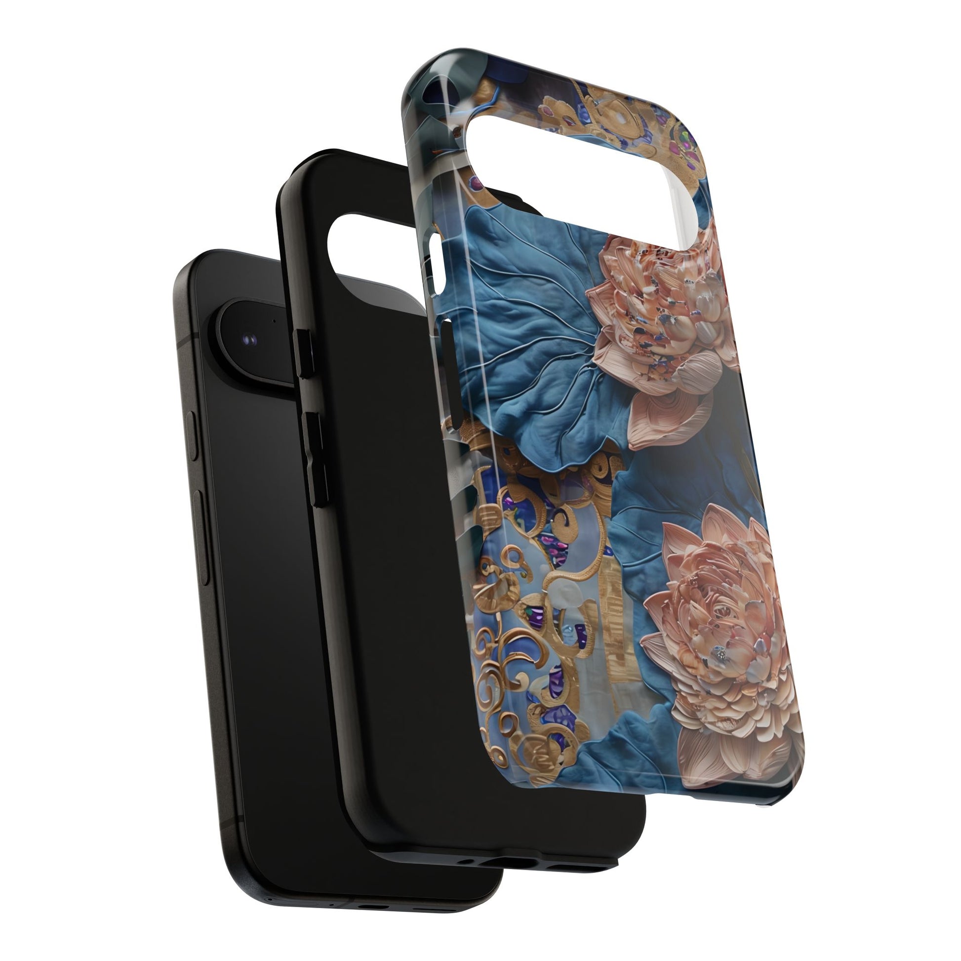Peony Midnight Tapestry - Google Pixel 9 - Elegant Blue & Blush Artful Phone Cover