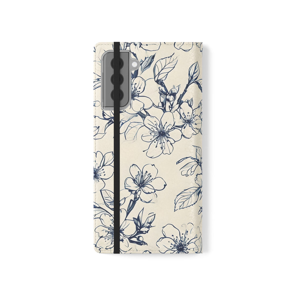 Blossom Sketch - Minimalist Floral Flip Phone Case for Samsung Galaxy S21 Plus