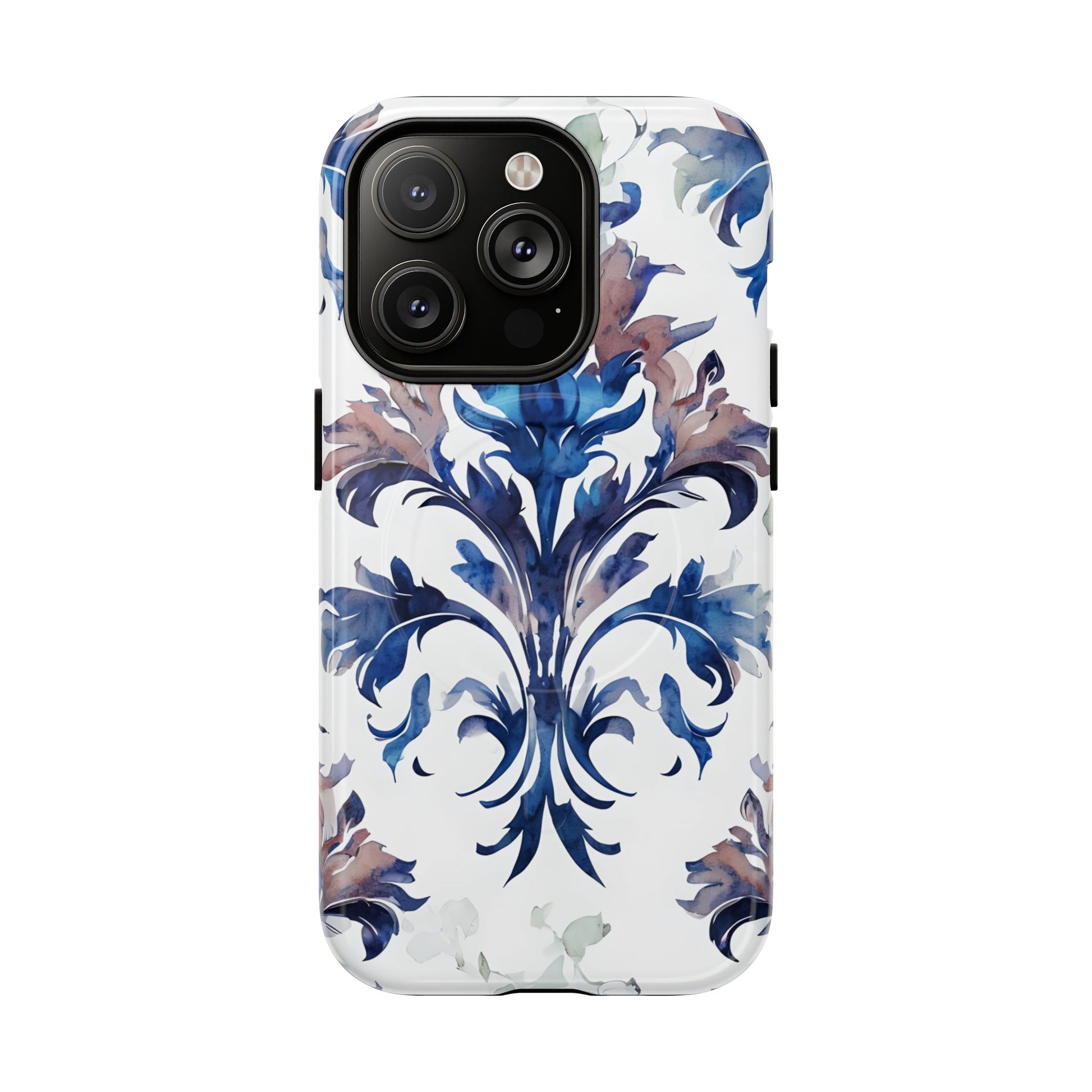 Delft Reverie - Elegant Blue & White iPhone 14 Pro MagSafe Phone Case - Dutch Delftware-Inspired Floral Design
