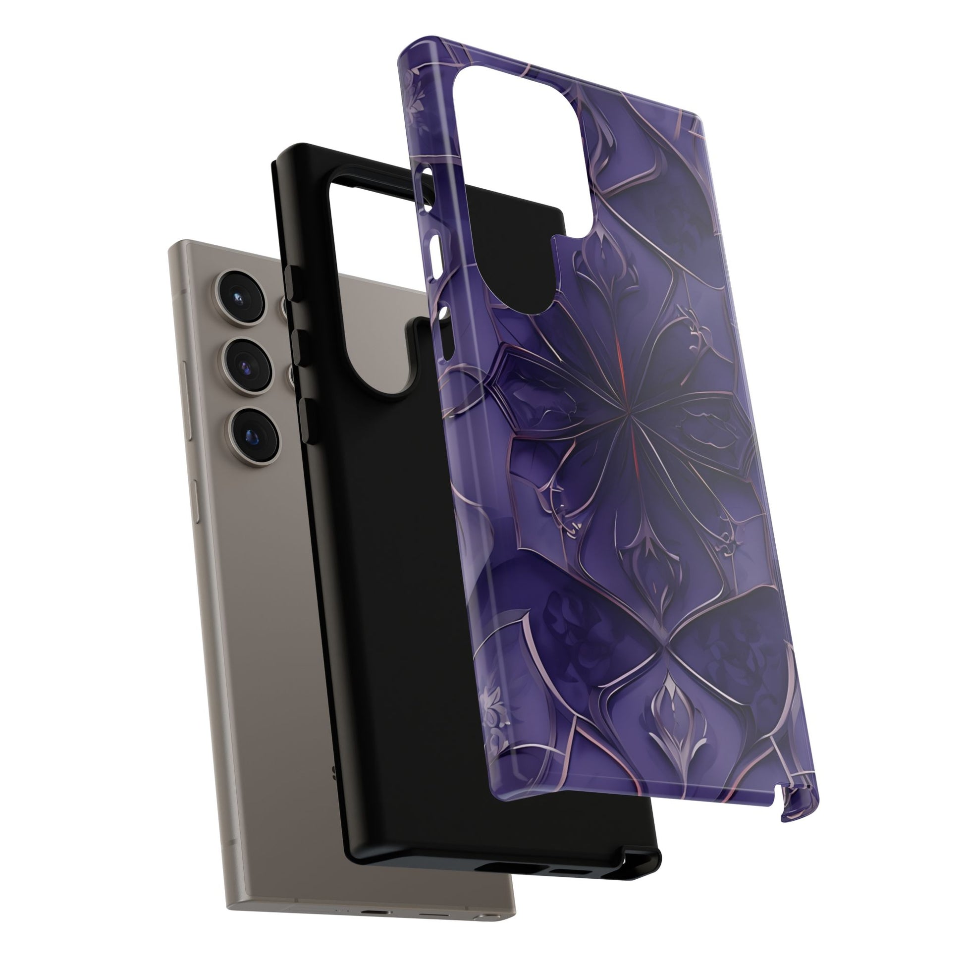 Violet Nebula - Kaleidoscope Collection Artistic Floral Burst - Samsung Galaxy S24 Ultra Tough Phone Case - Bold Purple Symmetrical Design