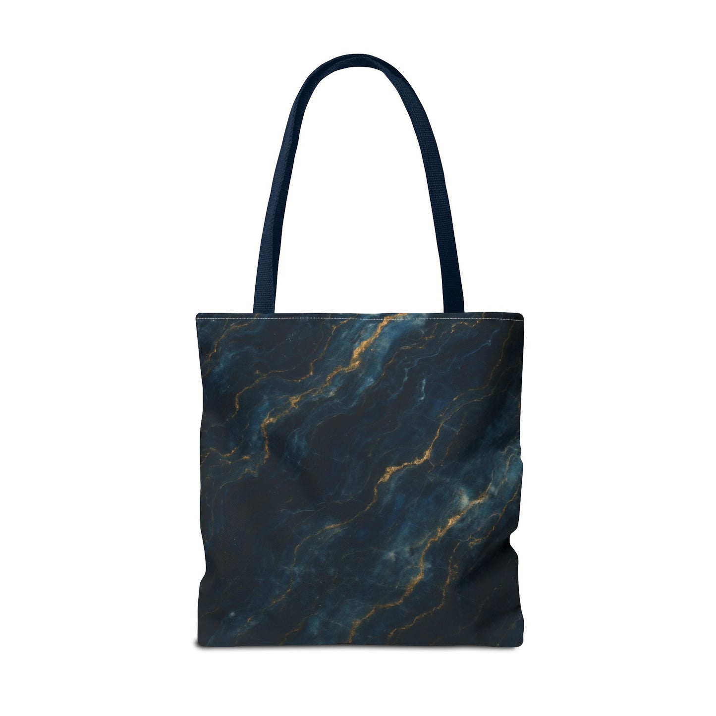 Midnight Marble Tote Bag (16x16 & 18x18)- Deep Navy Stone Design with Gold Veining, Reusable Eco-Friendly Canvas