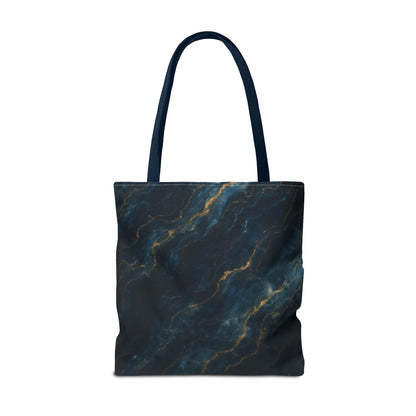 Midnight Marble Tote Bag (16x16 & 18x18)- Deep Navy Stone Design with Gold Veining, Reusable Eco-Friendly Canvas