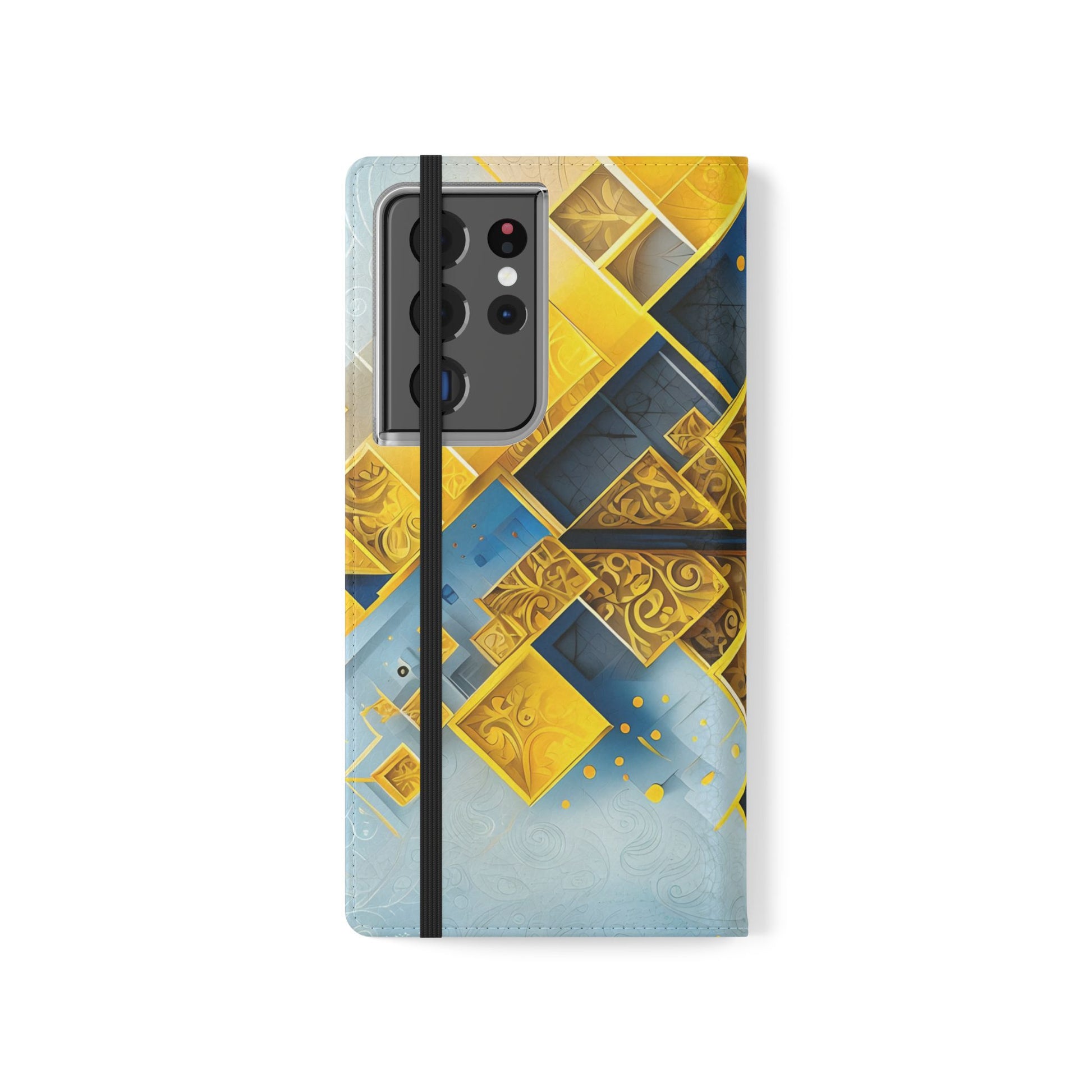 Golden Ascent Wallet Phone Case - Abstract Yellow & Blue Flip Cover for Samsung Galaxy S21 Ultra